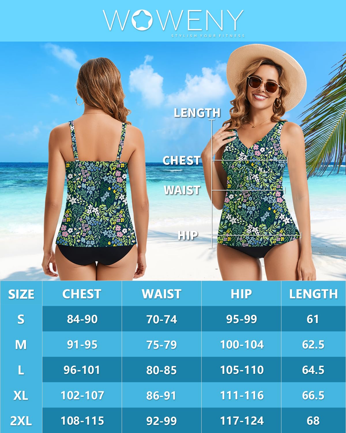 WOWENY Tankini Top da donna singolo, snellente, sexy, scollo a V, sportivo, con coppe ad asciugatura rapida