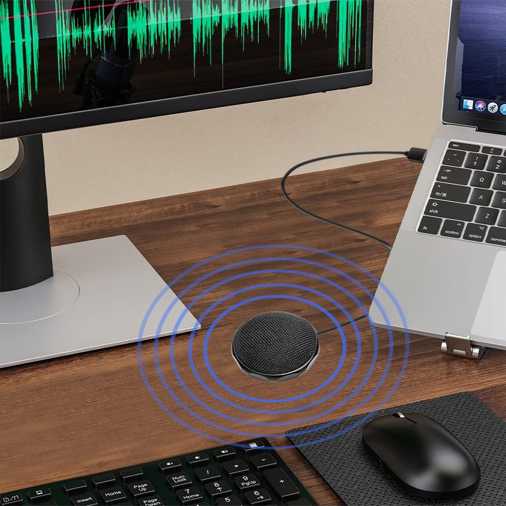 Tiiyee Microphone à Condensateur, USB Mini Micro Filaire Portable Dictée | Réunion Affaires Omnidirectionnel pour Ordinateur Bureau PC Enregistrement Conférence Téléphonique Streaming Gaming