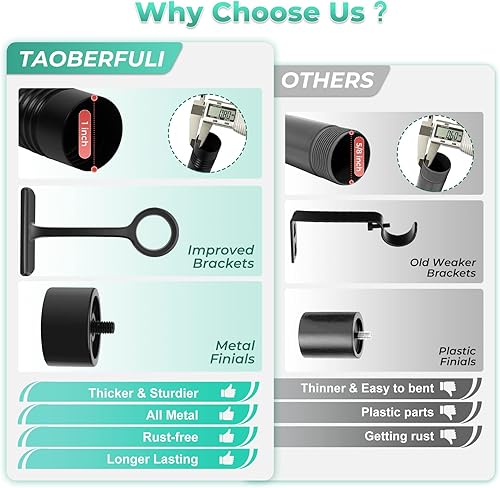 Miniatura 10 de Barras de cortina largas para ventanas de 32 a 168, barra de cortina industrial de 1 pulgada, barras de cortina rústicas negras para dormitorio,