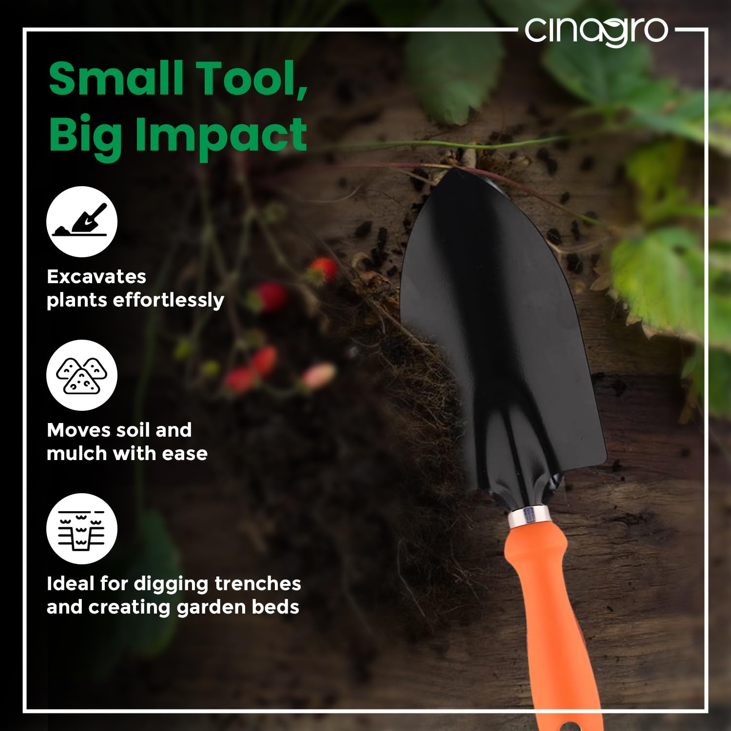 Cinagro Hand Trowel for Gardening - 1 Pc (Red Handle, Metal Blade), Sharp Metal Blade, Sturdy Construction, Ergonomic Handle, Rust-Resistant Finish, Garden Tools for Home, Durable Shovel for Gardening - Image 3 thumbnail