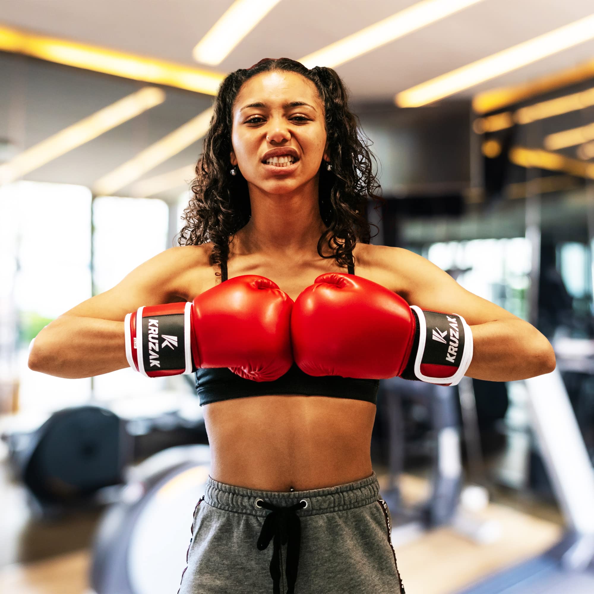 Kruzak Jednokolorowe rękawice bokserskie do sparingów, kickboxingu, muay thai, sztuk walki i walki MMA, dla mężczyzn i kobiet, rękawice treningowe, podkładki do ustawiania ostrości, czerwone, 400 ml