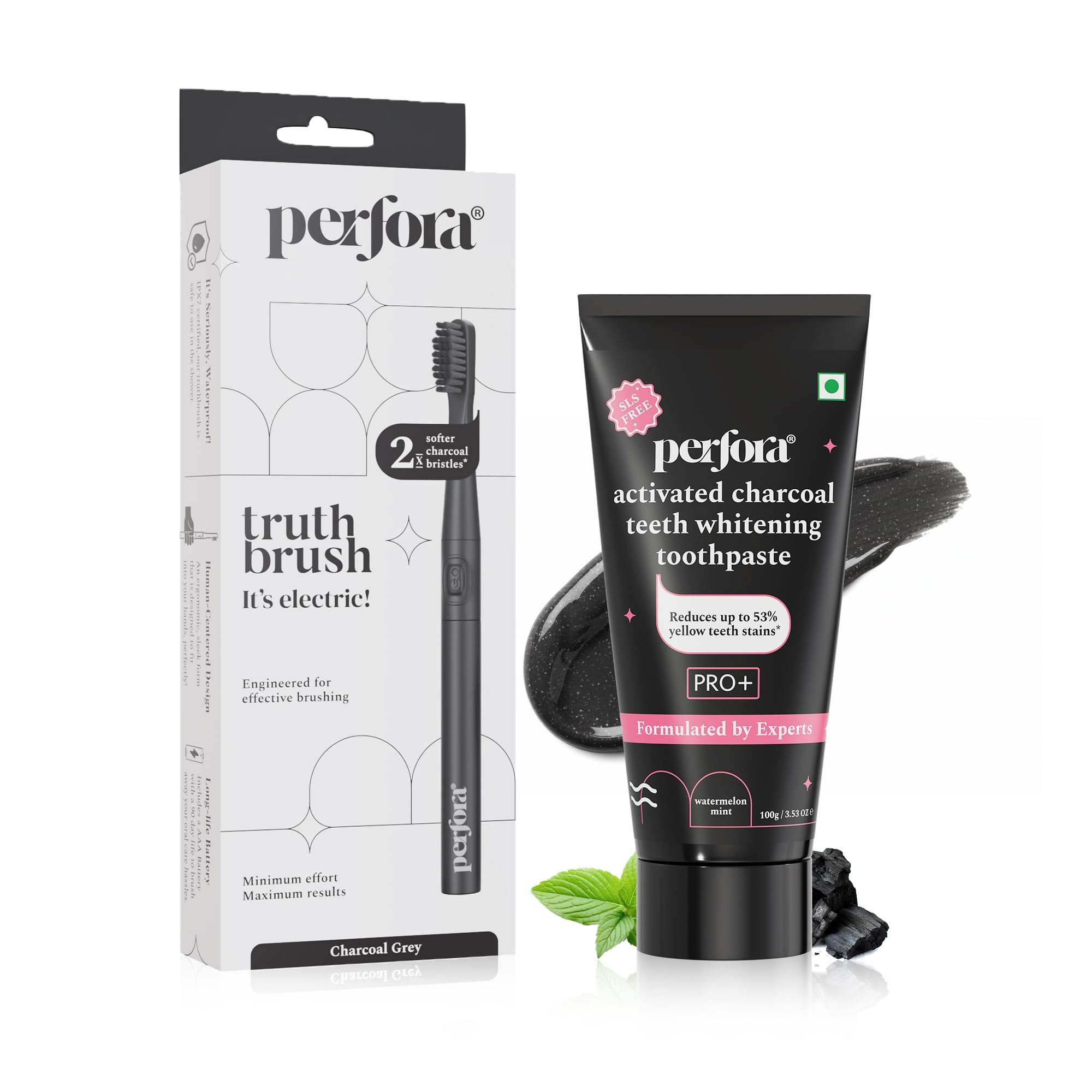Perfora Charcoal Grey Oral Care Combo | Activated Charcoal Whitening Toothpaste (Watermelon Mint) & Electric Toothbrush | Enamel Safe, SLS-Free, 24,000 Strokes, 90-Day Battery – Pack of 2-image-21
