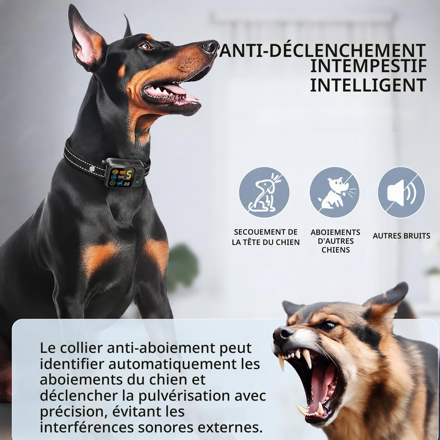 Collier Anti-aboiement à Spray à la citronnelle, Collier Automatique Anti-aboiement avec 5 sensibilité & Modes bip/Vibration/Spray, Automatique Collier d'éducation canin pour Petits et Grands Chiens