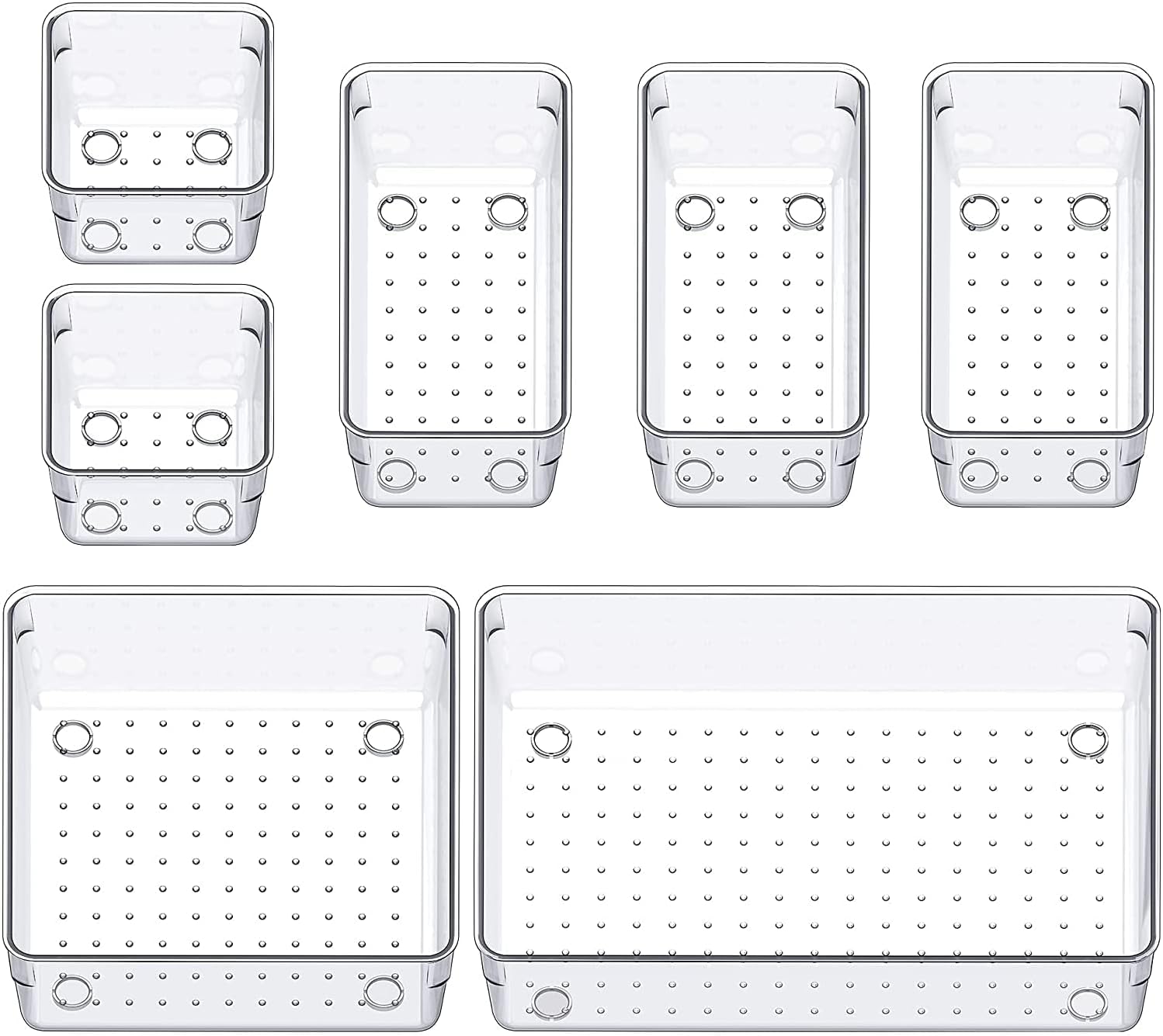 JIALTO Drawer Storage Organizer Set – 7 Piece Multipurpose Plastic Makeup Organizer Box, Cosmetics & Jewelry Storage, Dressing Table Organiser, Kitchen Gadgets Holder, Office Desk Supplies Organizer