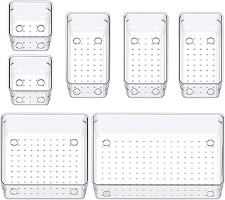 JIALTO Drawer Storage Organizer Set – 7 Piece Multipurpose Plastic Makeup Organizer Box, Cosmetics & Jewelry Storage, Dressing Table Organiser, Kitchen Gadgets Holder, Office Desk Supplies Organizer