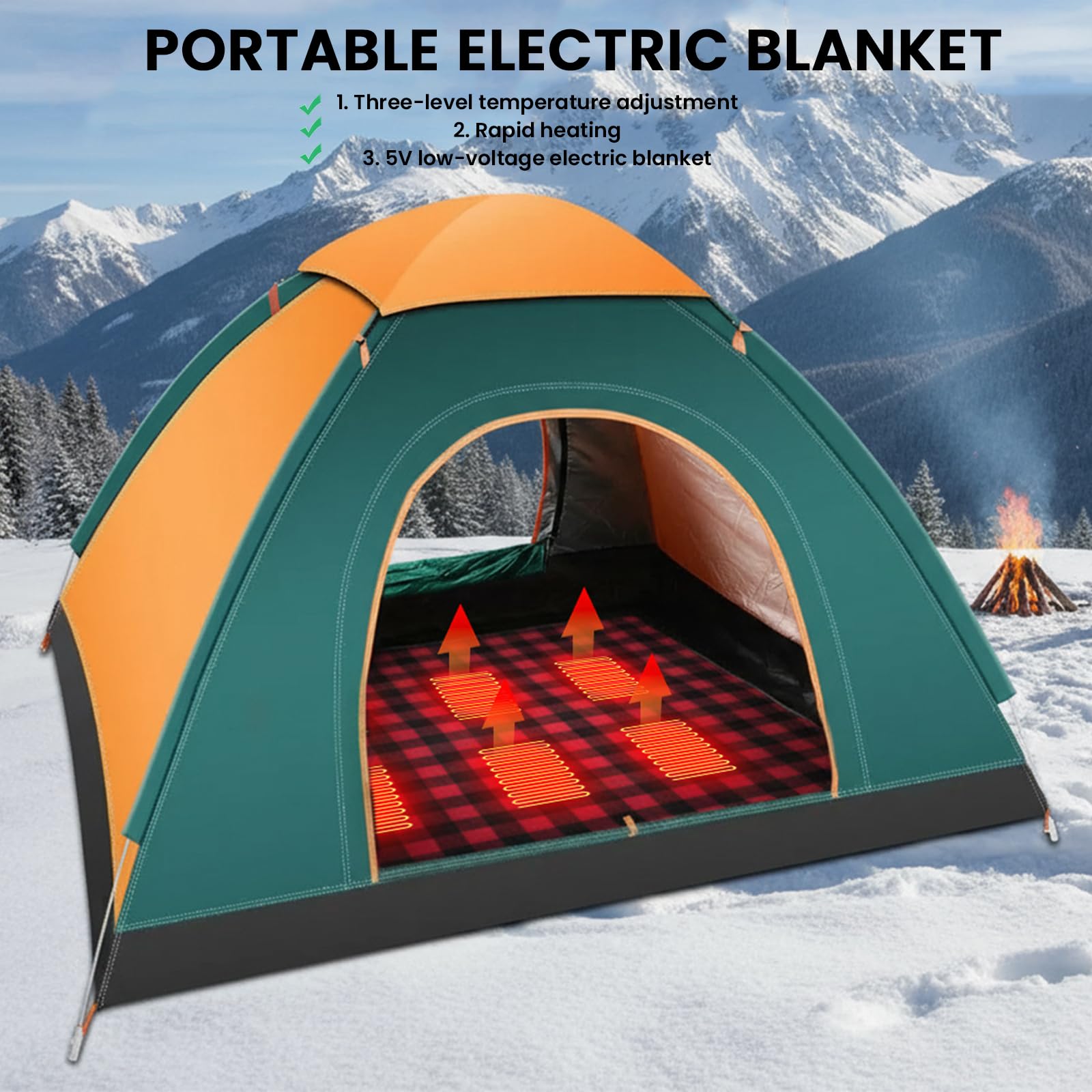 Almohadilla eléctrica de calefacción con 3 temperaturas ajustables, USB portátil, 6 zonas de calor, impermeable para camping y senderismo, color rojo