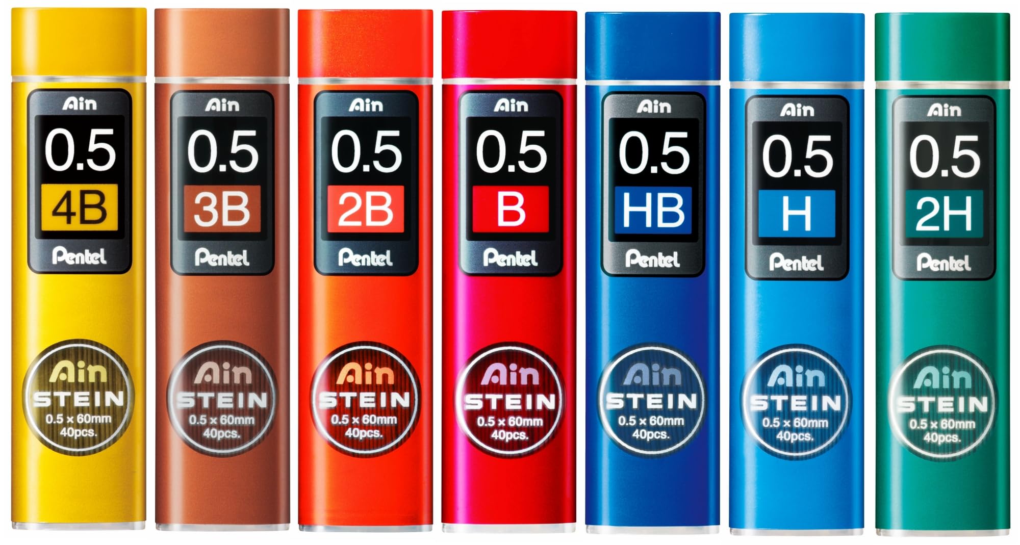 Pentel Ain Stein HB da 0,5 mm, confezione de 12 tubi con 40 conduttori per tubo ciascuno