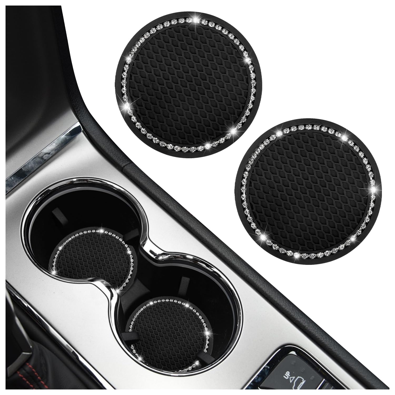 Ohleats 2 sottobicchieri per auto da 7 cm, con strass e copertura per