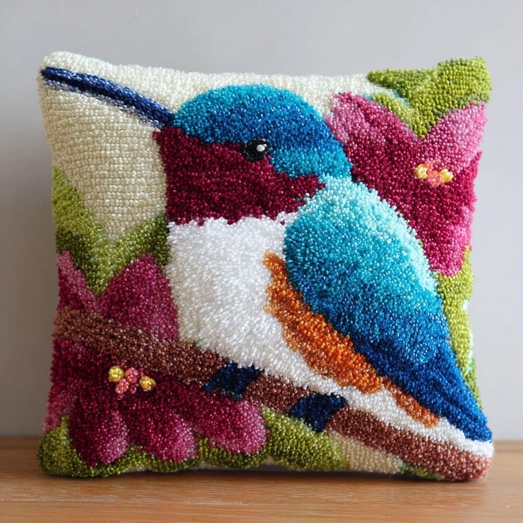 Henypt Latch Hook Kits-C Latch Hook Pillow Kit,Latch Hook Kits, Flowers And Birds