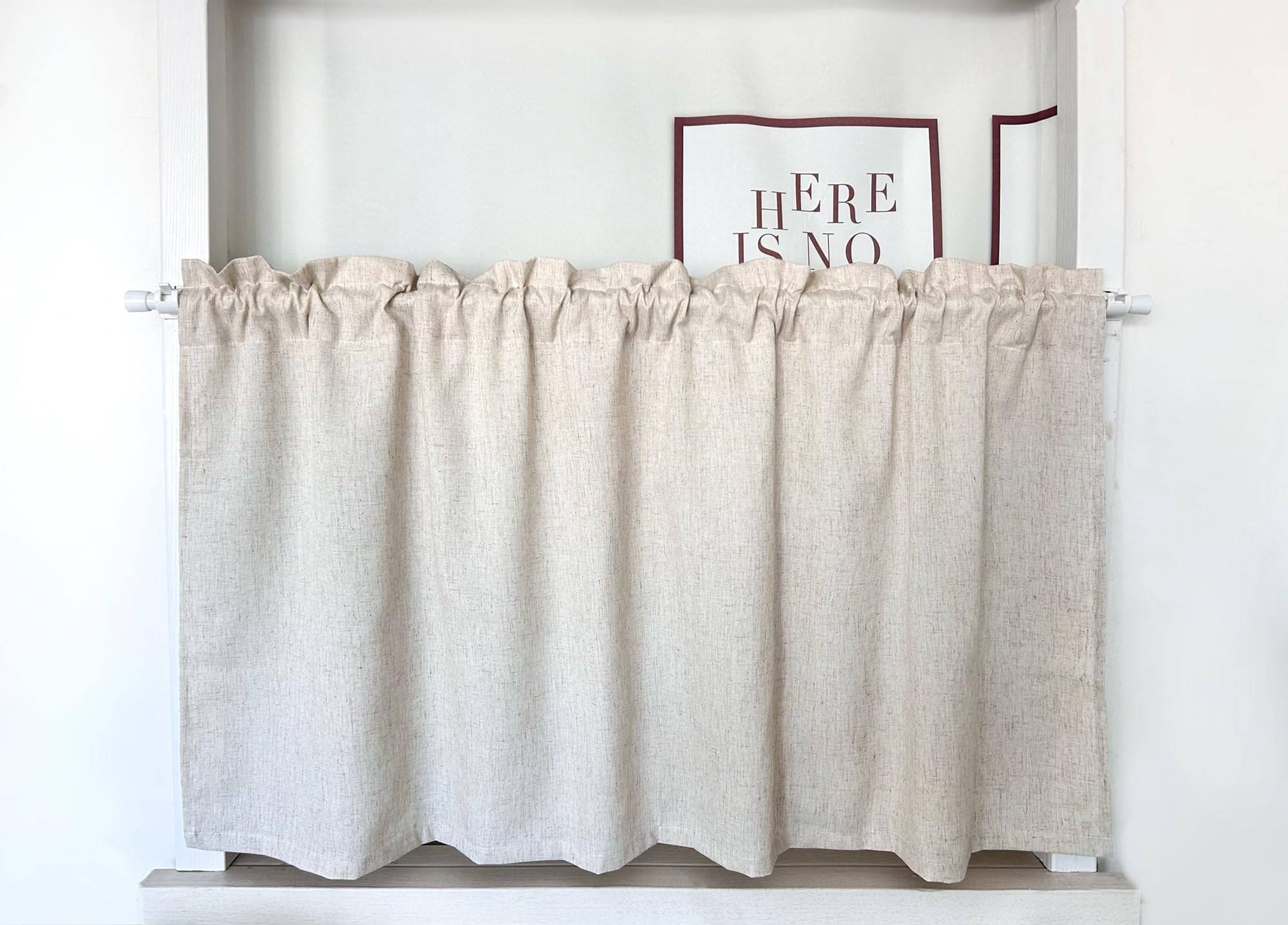 Tenda da cucina opaca, corta, con asta, in stile bistrot, con effetto lino, tenda moderna per cucina, tinta unita, larghezza 100 cm x altezza 60 cm, 1 pezzo