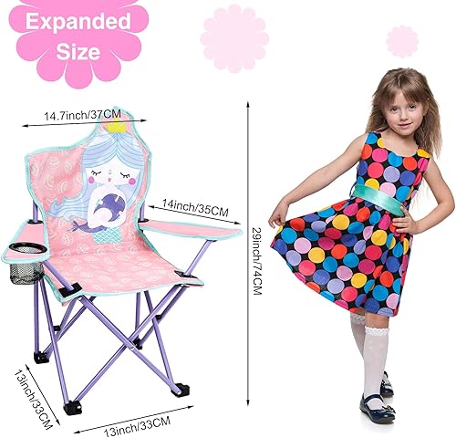 Miniatura 2 de KABOER Silla plegable de césped y camping para niños al aire libre con portavasos y bolsa de transporte, sillas de camping para niños para viajes al