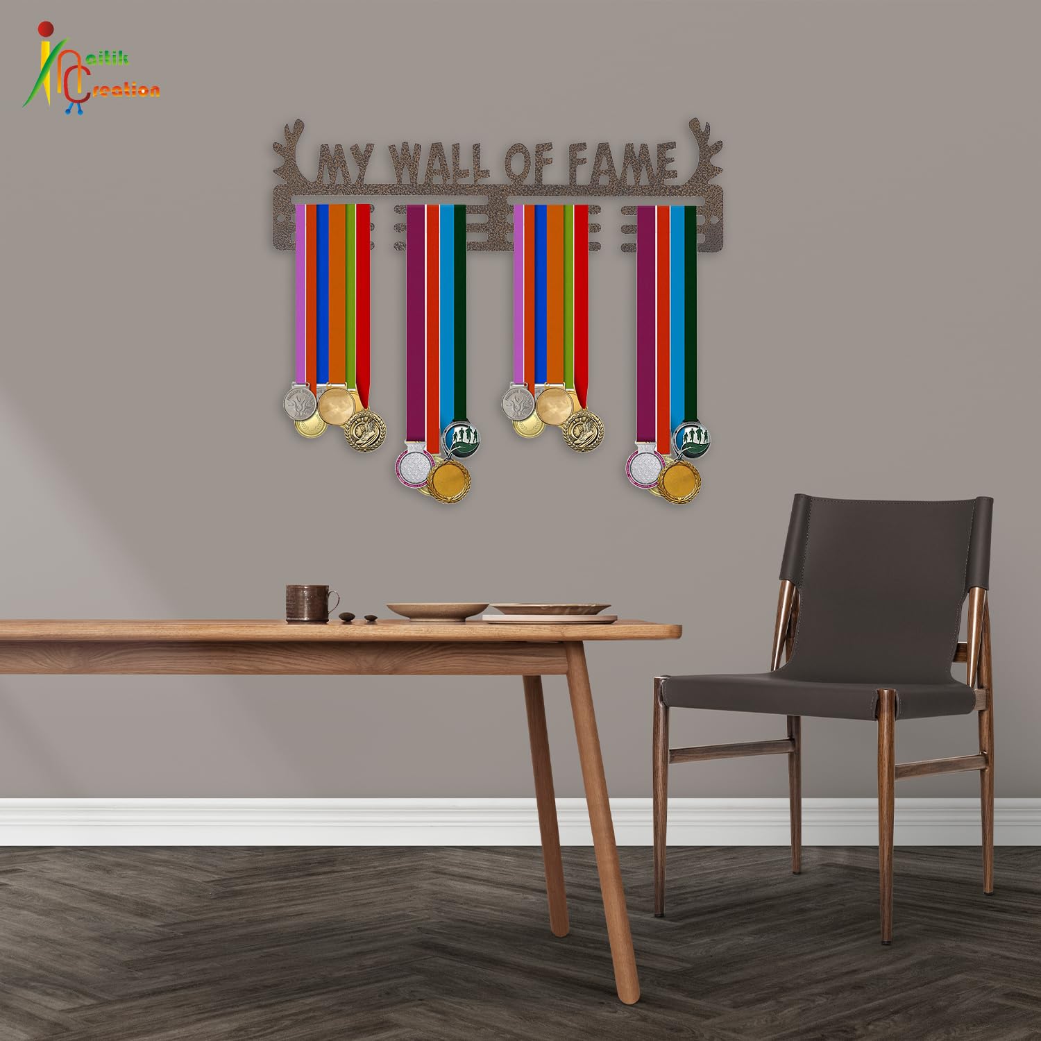 NAITIK CREATION Medal Hangers for Wall – Medal Holder Display Hanger | Holds Up to 65 Medals | Sports Medal Display | Medals Hanger | Premium Antique Golden (My Wall of Fame) 4