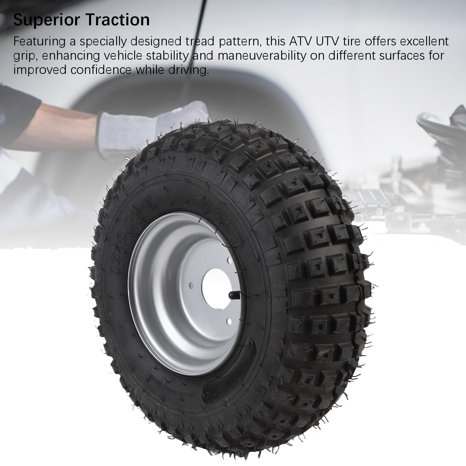 Acouto Tire 16x8-7 avec Roue 16x8-7 et 6pr Prevure Prooft ATV Utv Go Kart Chariot Pneu de Pneu Spécialement Conçu pour Une Excellente Adhérence avec Un Concentrateur à 3 Trous pour Une
