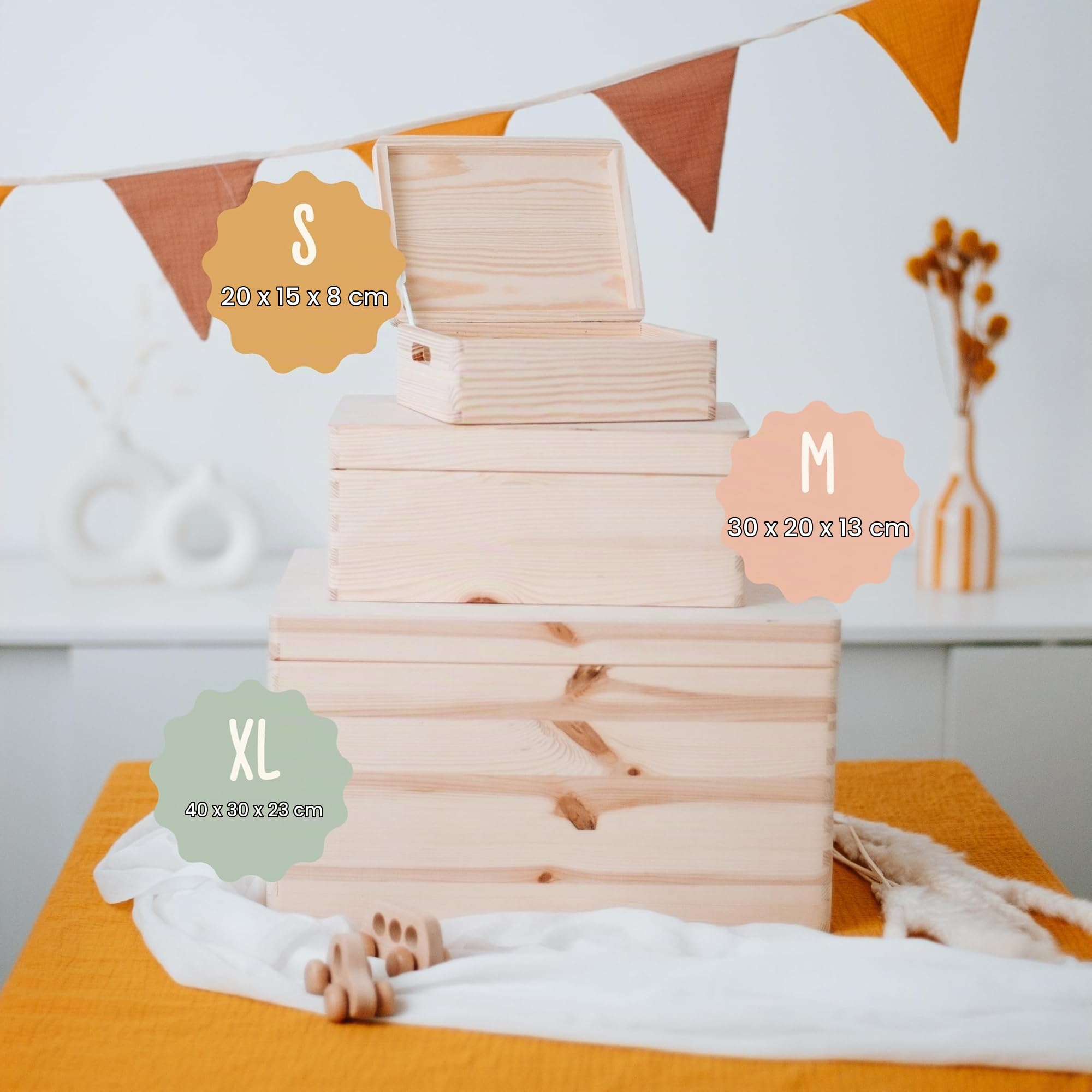 Lilletå ® Erinnerungsbox Schulanfang (001.08) - XL mit Griff - 40 x 30 x 23 cm - Erinnerungskiste Baby mit Hochwertigem Farbdruck - Baby Kind Erinnerungsbox Holz - Geschenk Geburt Mädchen Junge