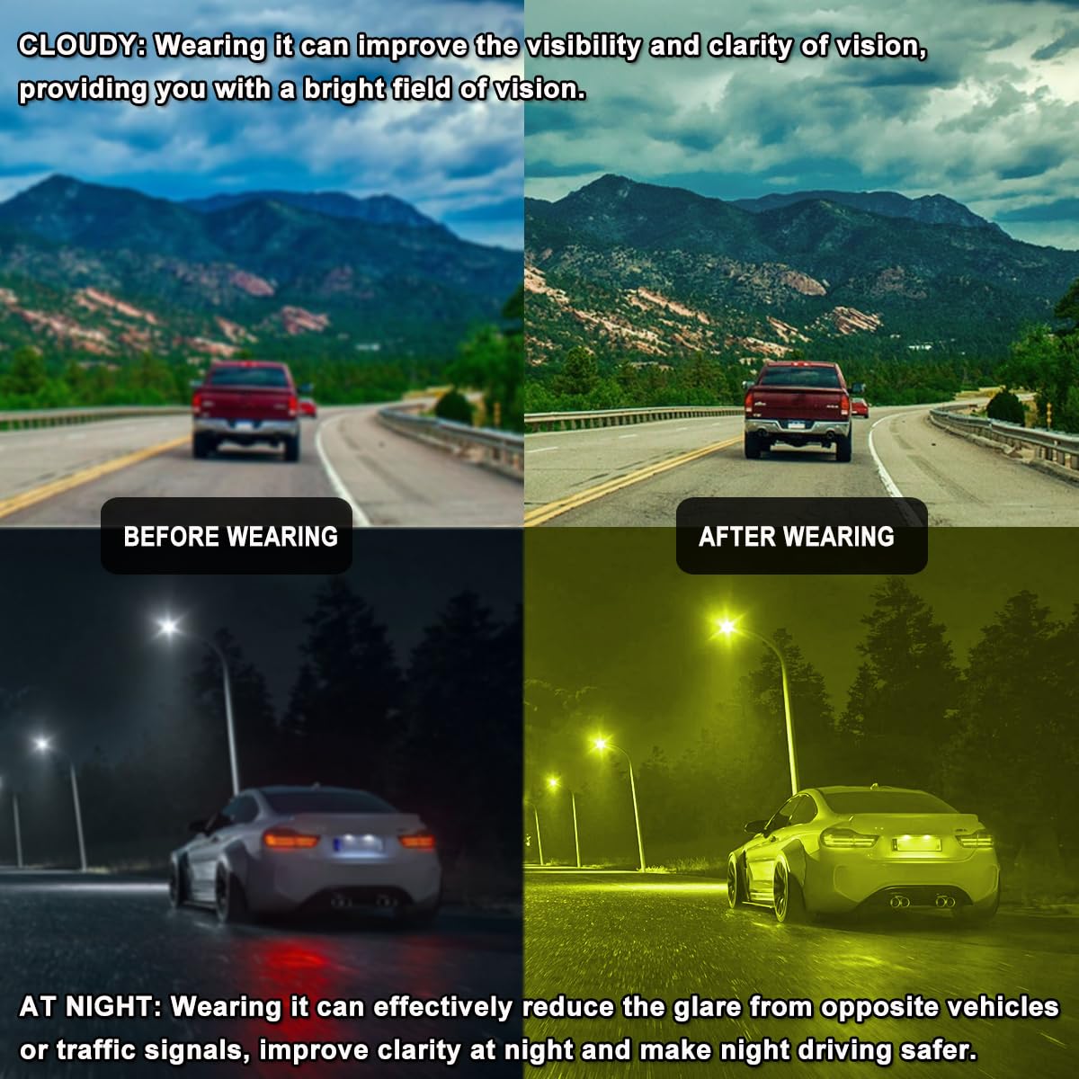 Lunettes de vision nocturne pour automobilistes Femmes Hommes Polarisées Anti-éblouissement Verres jaunes Lunettes de conduite nocturne Ultra légères Protection UV400