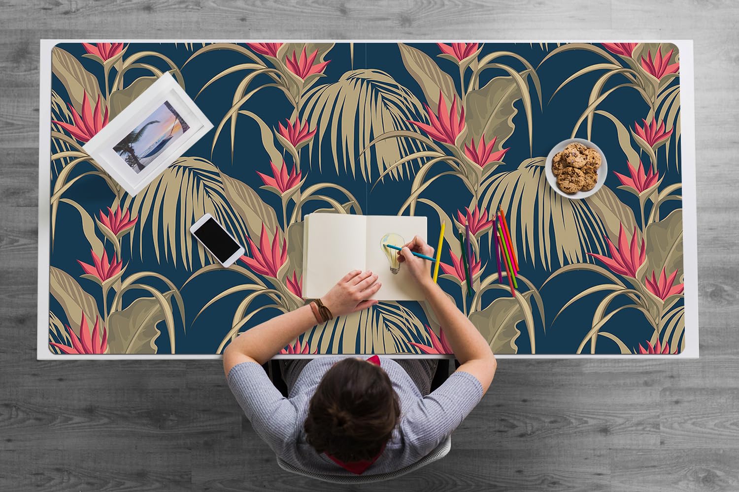 Sottomano da Scrivania 120x60 cm Superficie Protettiva per Ufficio e Casa in Vinile PVC Facile da Pulire Impermeabile Antiscivolo Protezione e Decorazione - Palme tropicali