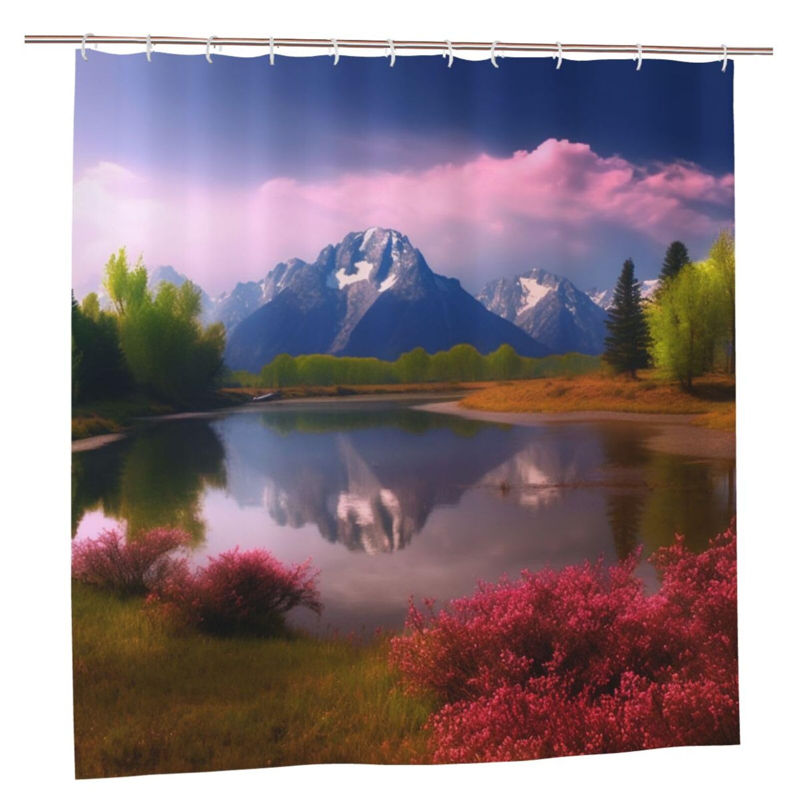 BWWHCCTI Beautiful Scenery Printed Shower Curtain With 12 Plastic Hooks Opaque Quick Drying Waterproof Shower Curtains Sets For Bathroom 183x183 CM