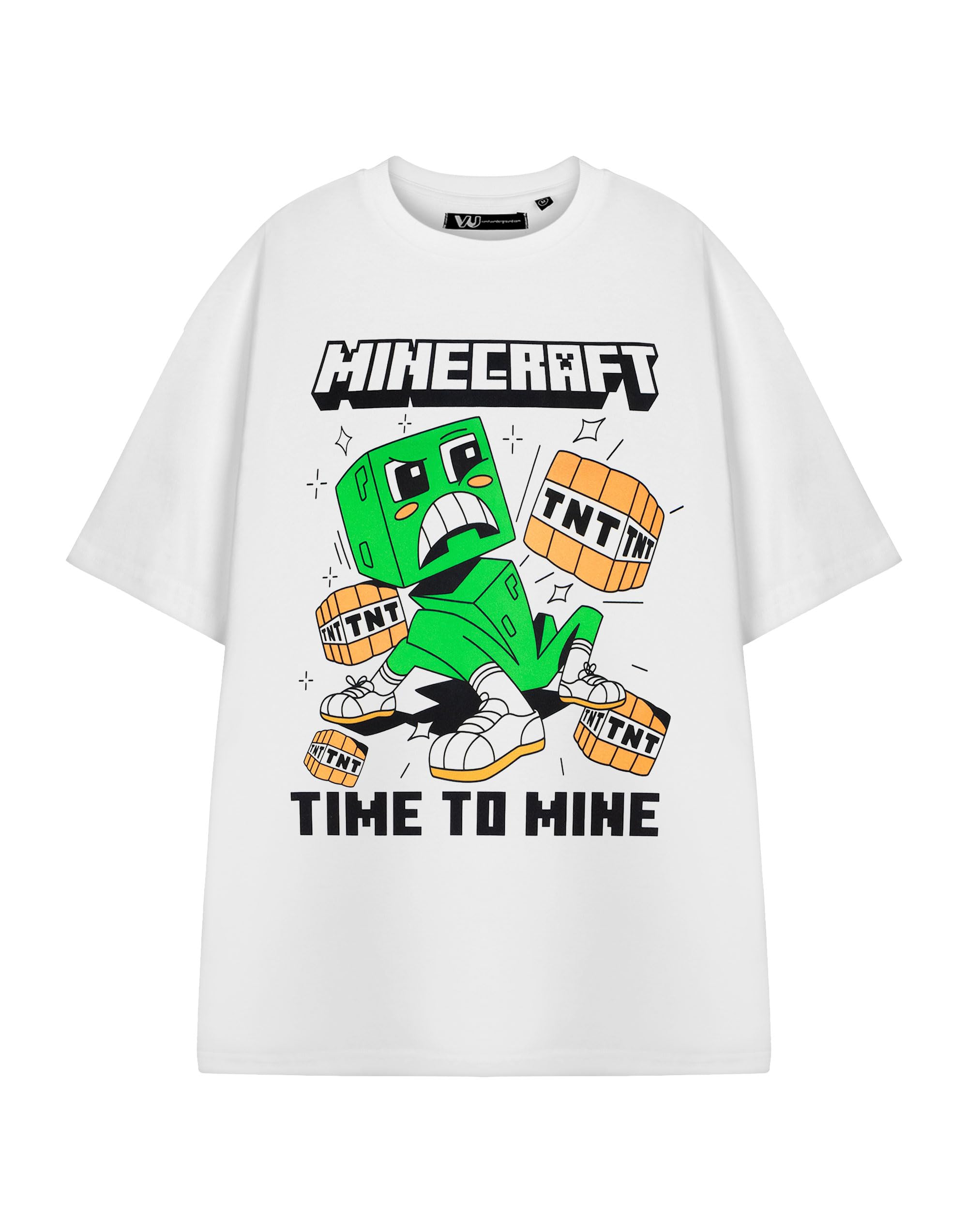 Minecraft TNT & Creeper Mens White Short Sleeve Graphic Tee | Time to Mine Gaming T-Shirt | Casual Wear Top | Classic Style Merchandise | Gaming Events Apparel - Large