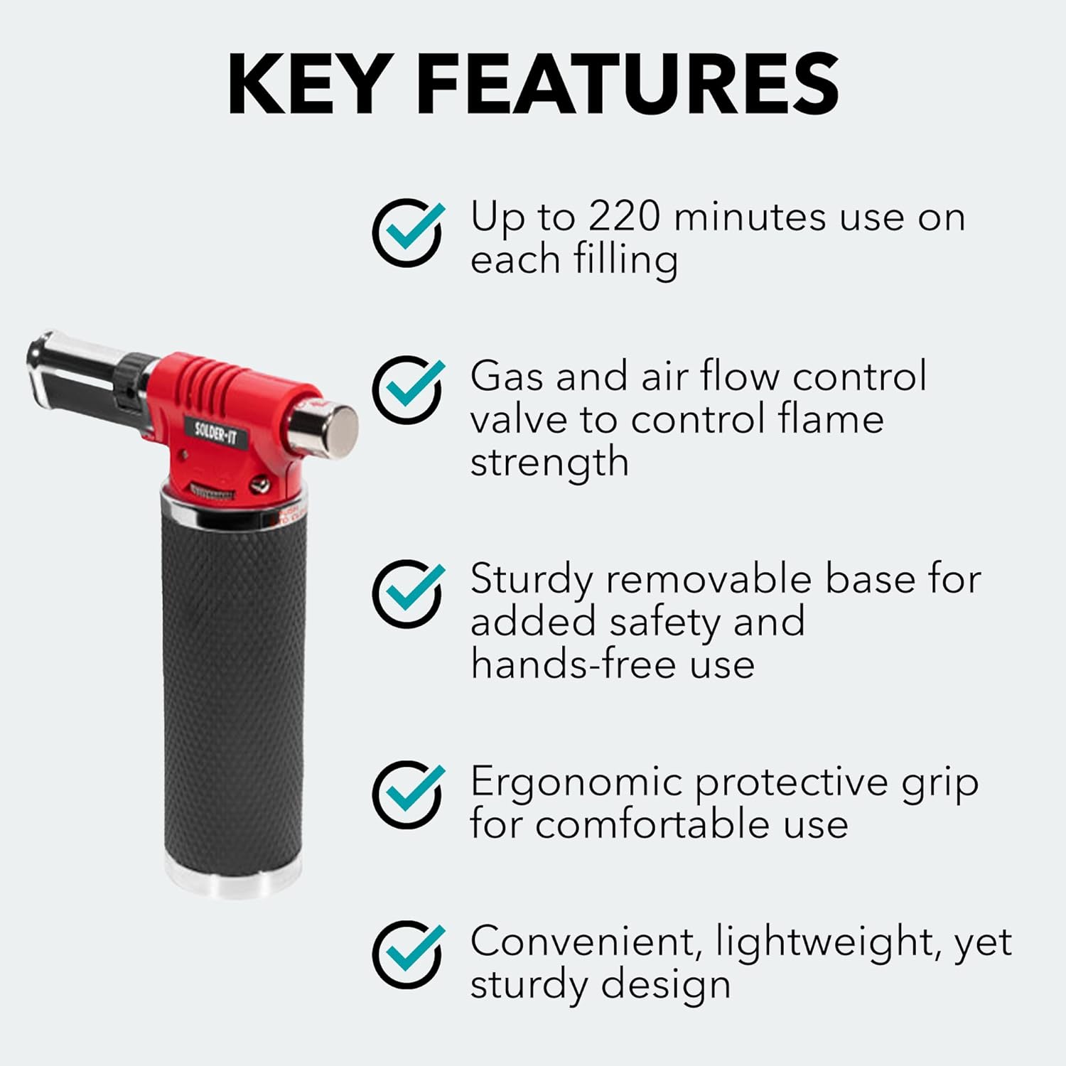 Solder-It Pro-Torch PT-220 | Automatic-Ignition Butane Torch Lighter | Up to 220 Minutes Butane Refill Tank | Blow Torch, Soldering Tool, and Grill Lighter | For Brazing, Plumbing, & Auto Repair