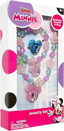 LUV HER Disney Minnie Girls - Juego de joyas de juguete con collar de cuentas, pulsera de cuentas y anillo, accesorios de juego, a partir de 3 años