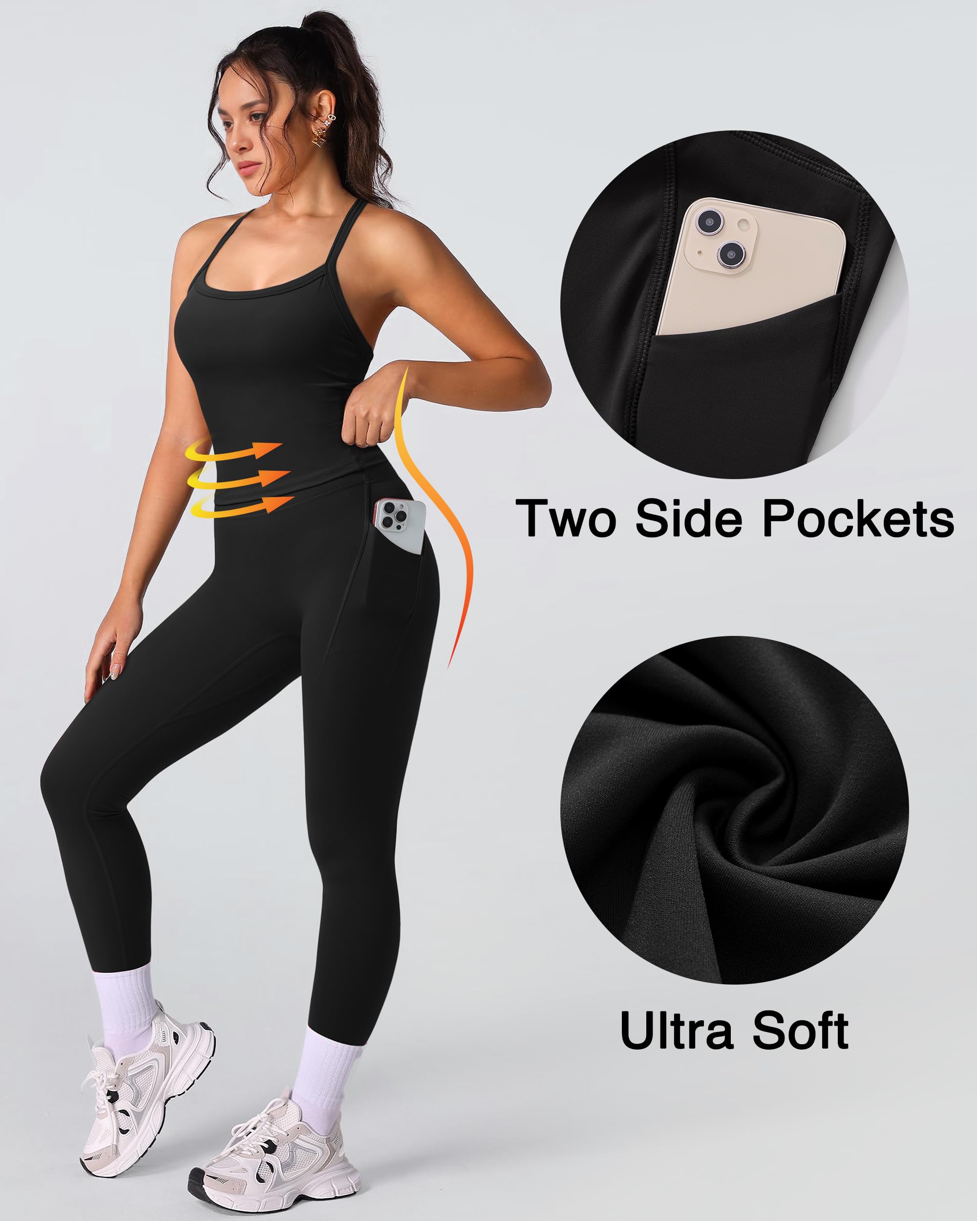 DOULAFASS Tenue de sport dos nu pour femme - Ensemble débardeurs, leggings de gym - Ensemble de deux pièces avec poches