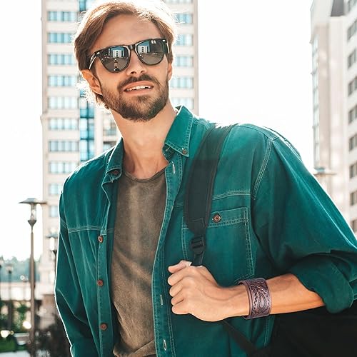 Miniatura 4 de Long tiantian Pulsera de cuero con cuentas de ágata natural, pulsera de cuero vikingo para hombre, pulseras de cuero en relieve, pulseras punk rock