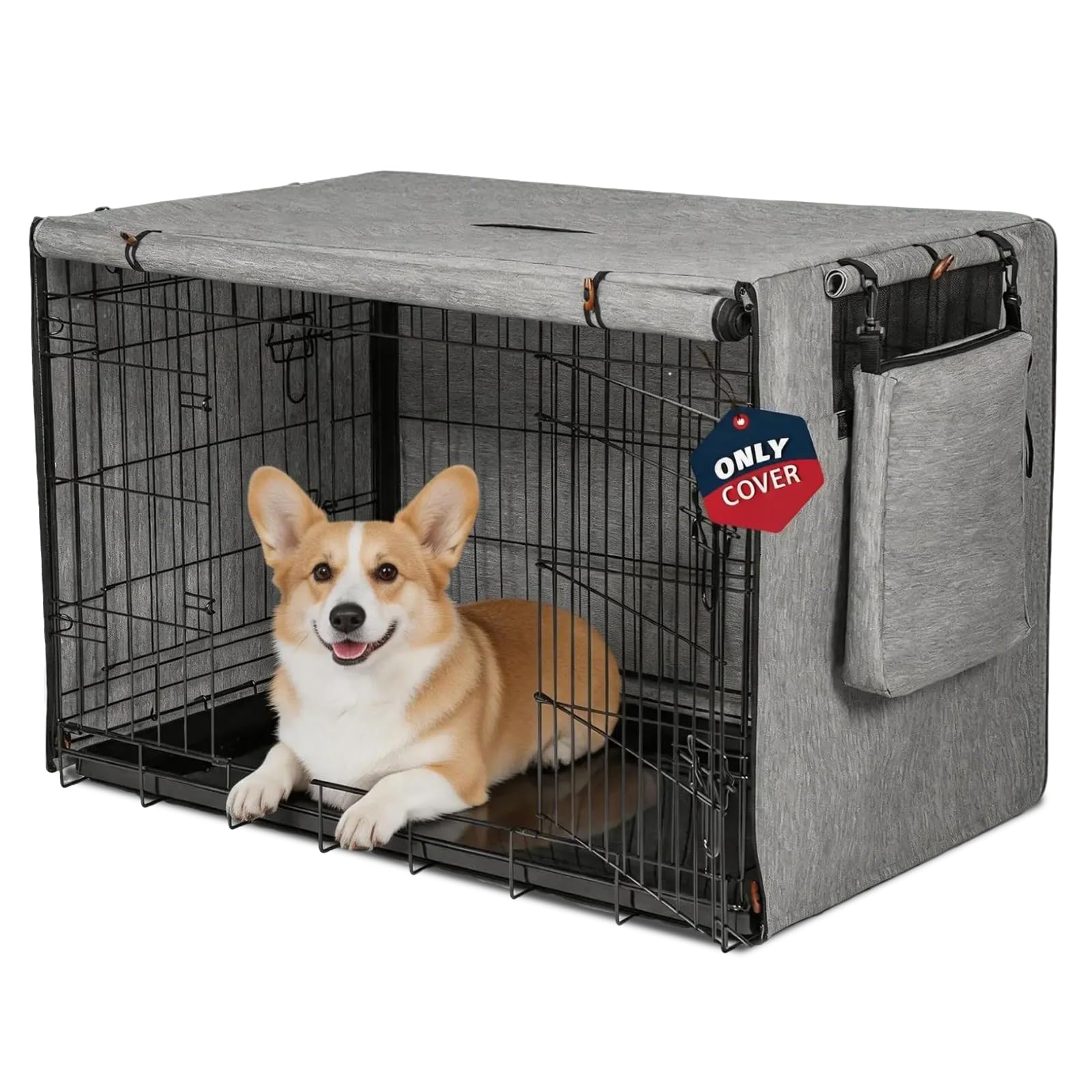 Dog Crate Cover for Anxiety - Waterproof 600D Oxford Pet Kennel Cover with Storage Bag, Fits 30 Inch Dog Crate, Windproof & Sun Resistant, Calming Cover for Indoor Outdoor Use, Gray