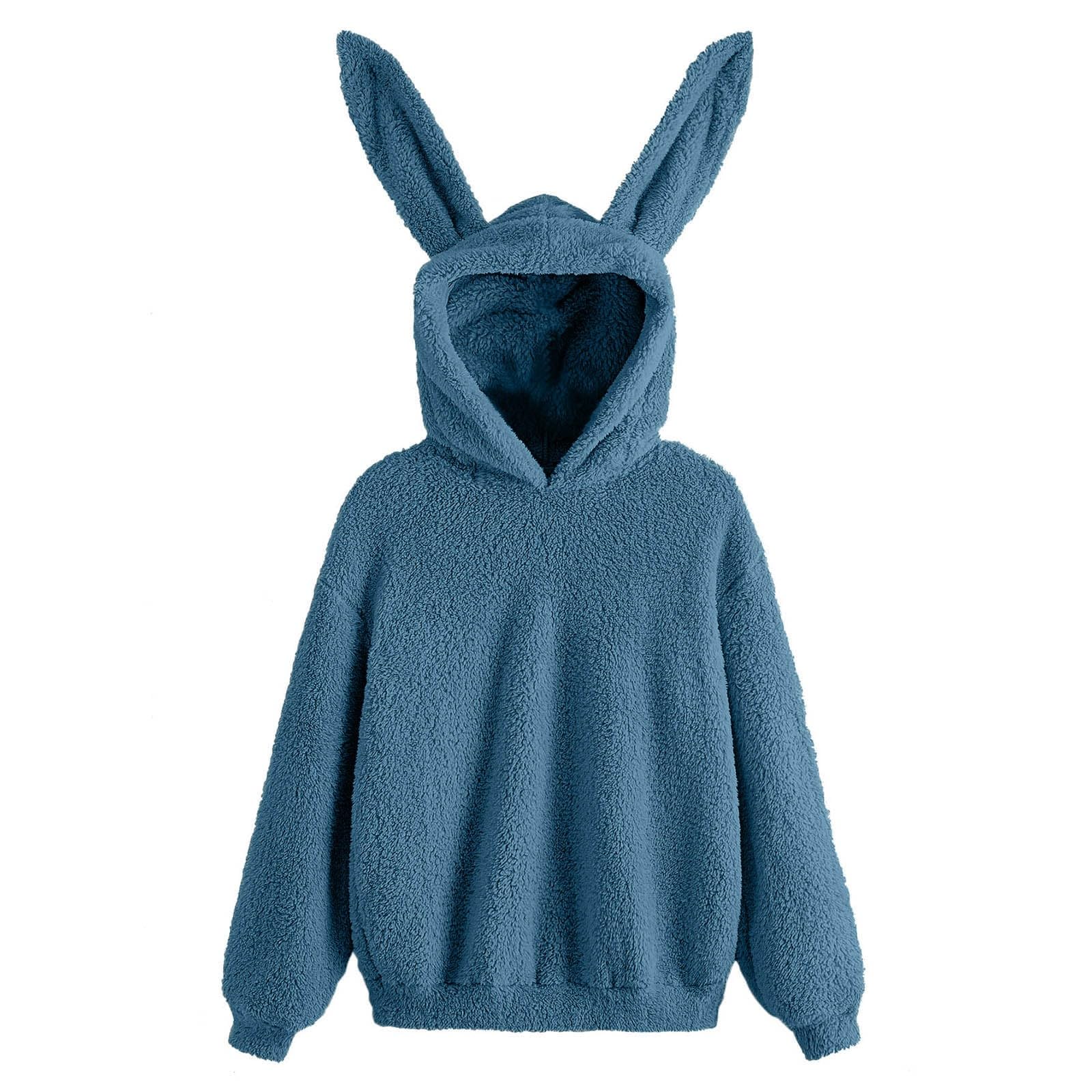 Generic2023 Tops For Women UK Winter Casual Cute Solid Coat Jumpers Sweatshirt Warm Teddy Fleece Soft Fluffy Rabbit Ears Hooded Fashion Outerwear Blouse Pullover Tops Shirts