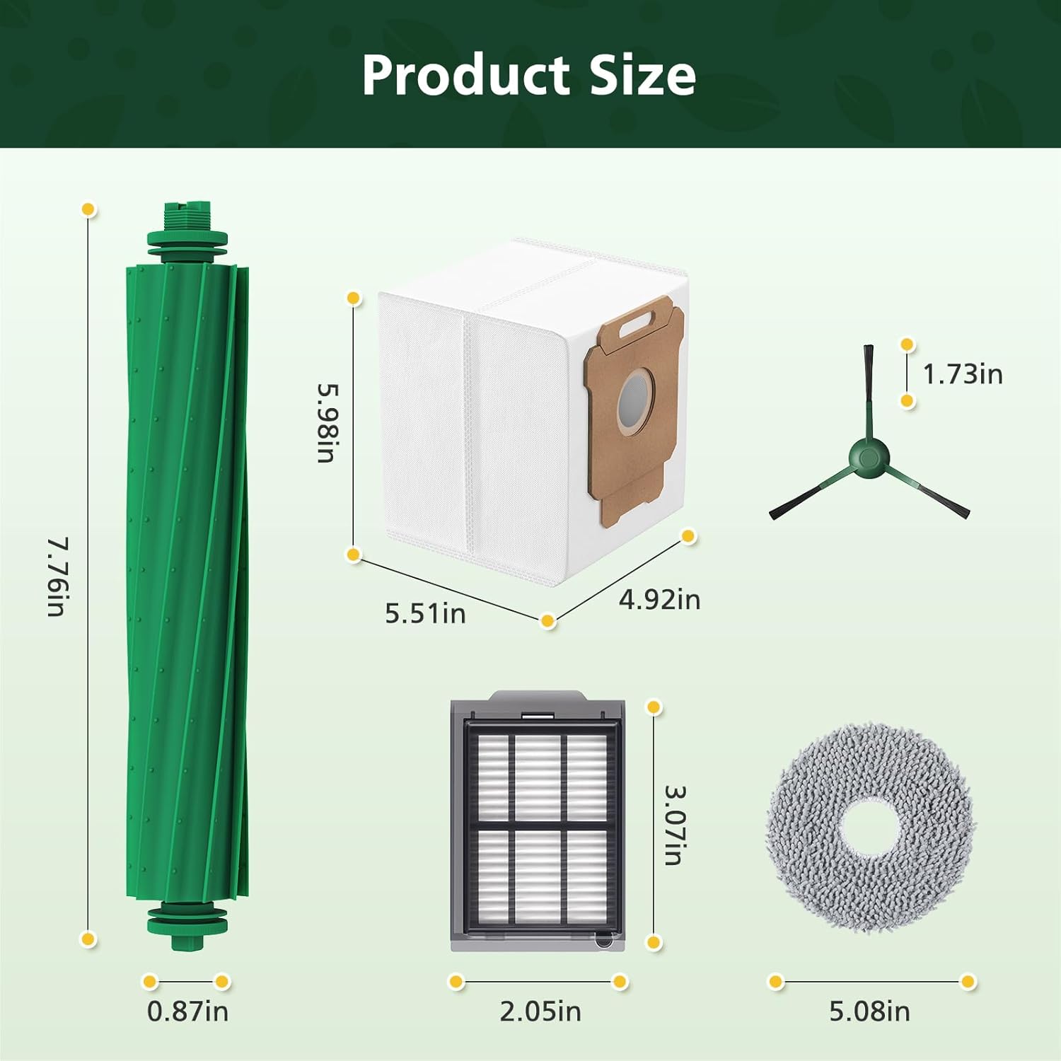 25 Pcs Replacement Parts Kit for iRobot Roomba Plus 405/505 / 507 Combo Robot Vacuum, Accessories Include 2 Main Brush, 6 Vacuum Bags, 4 Hepa Filters, 6 Mop Pads, 6 Side Brushes, 1 Cleaning Brush