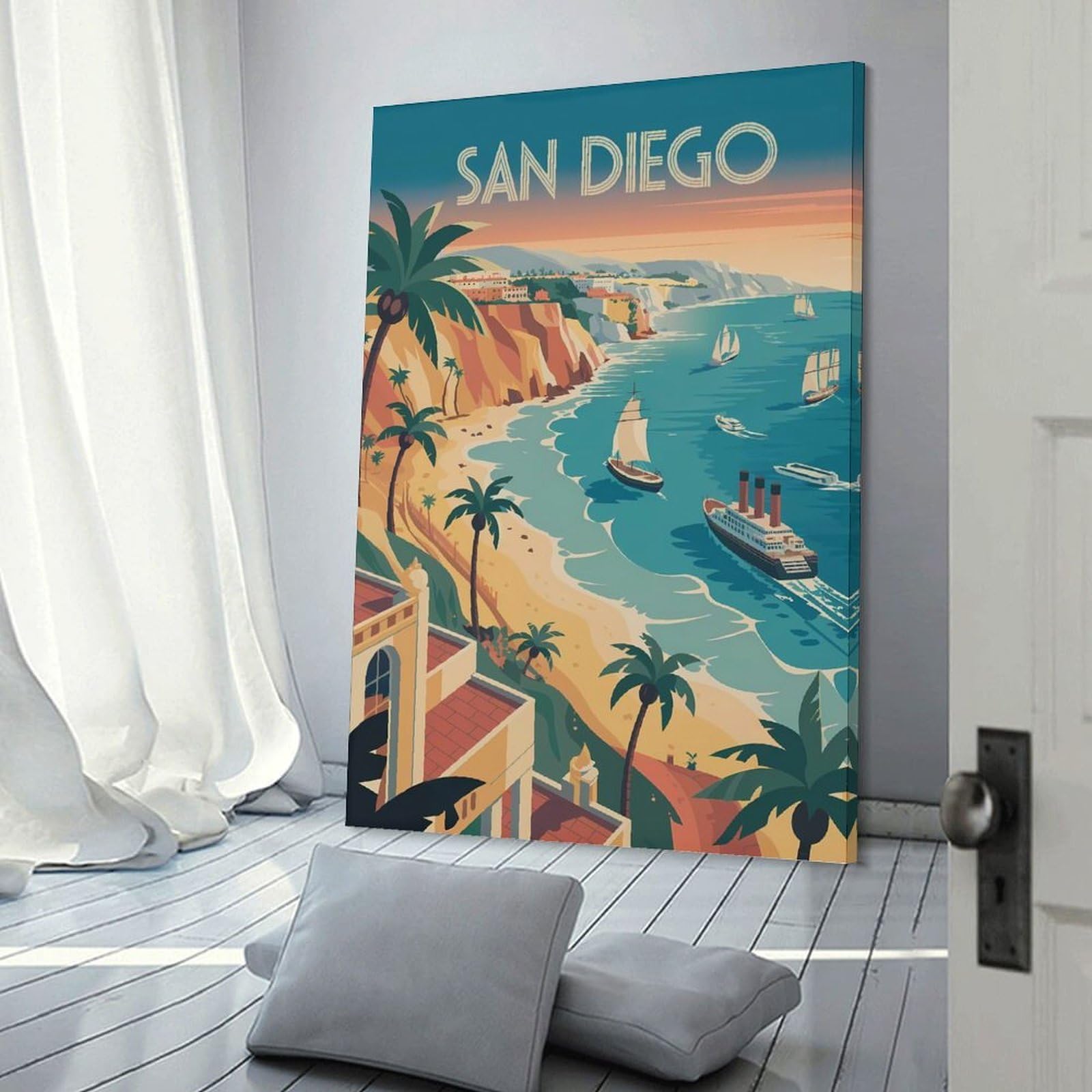 Junmoney San Diego Travel Decorative Canvas Print, 24x36inch(60x90cm), for Hallway, Entryway Or Landing, Home Artwork for First Impressions