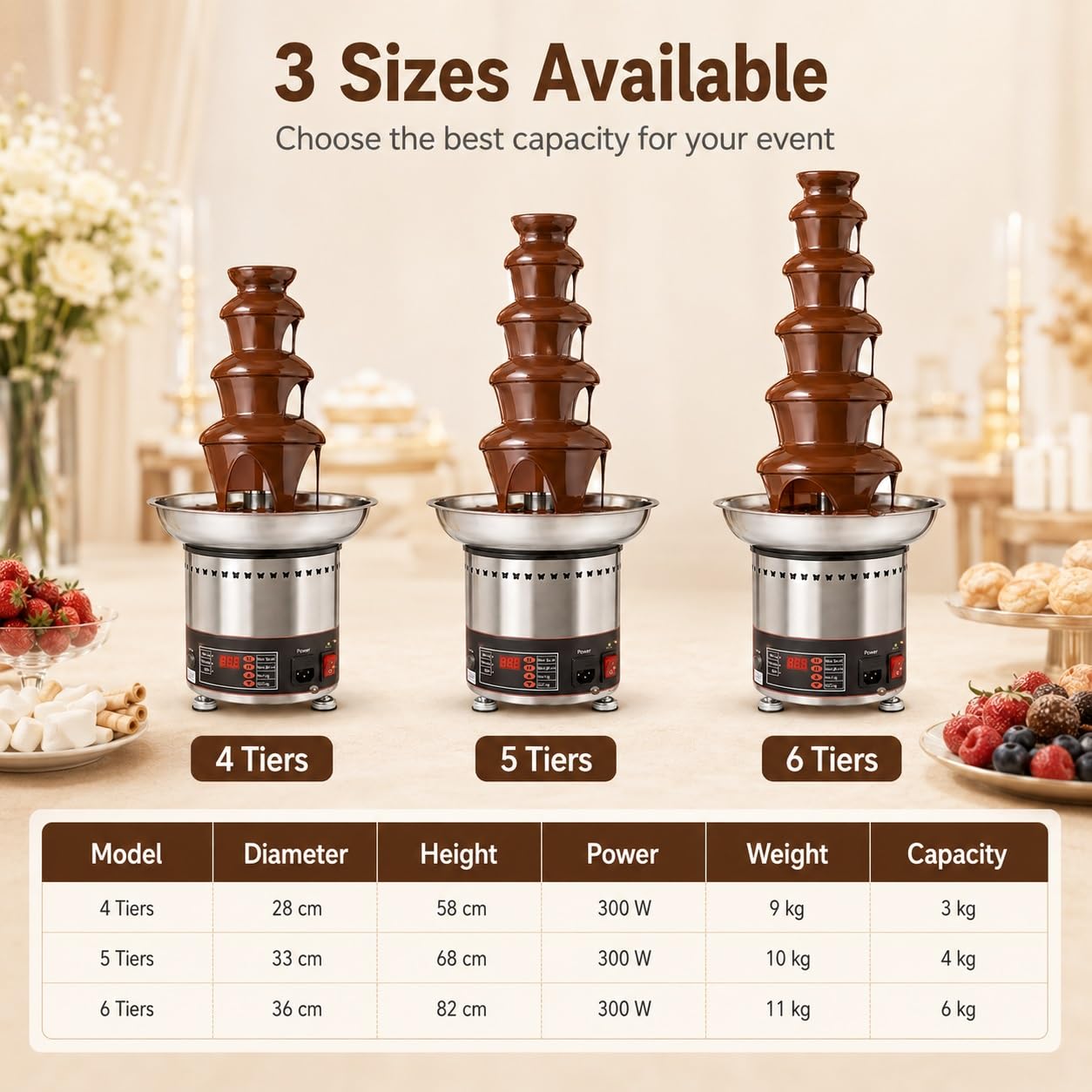 Elektrische Schokoladenbrunnenmaschine | Für Partys, Schmelzkäse, Queso, Bonbon-Likör, Ideal zum Basteln von Erdbeeren, Apfel- und Gemüsestücken(5 Tier)