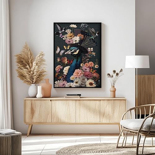 Miniatura 3 de Rompecabezas de pavo real para adultos de 1000 piezas, rompecabezas de PICKFORU coloridas flores y pájaros, colibrí, mariposa, difícil desafiante,