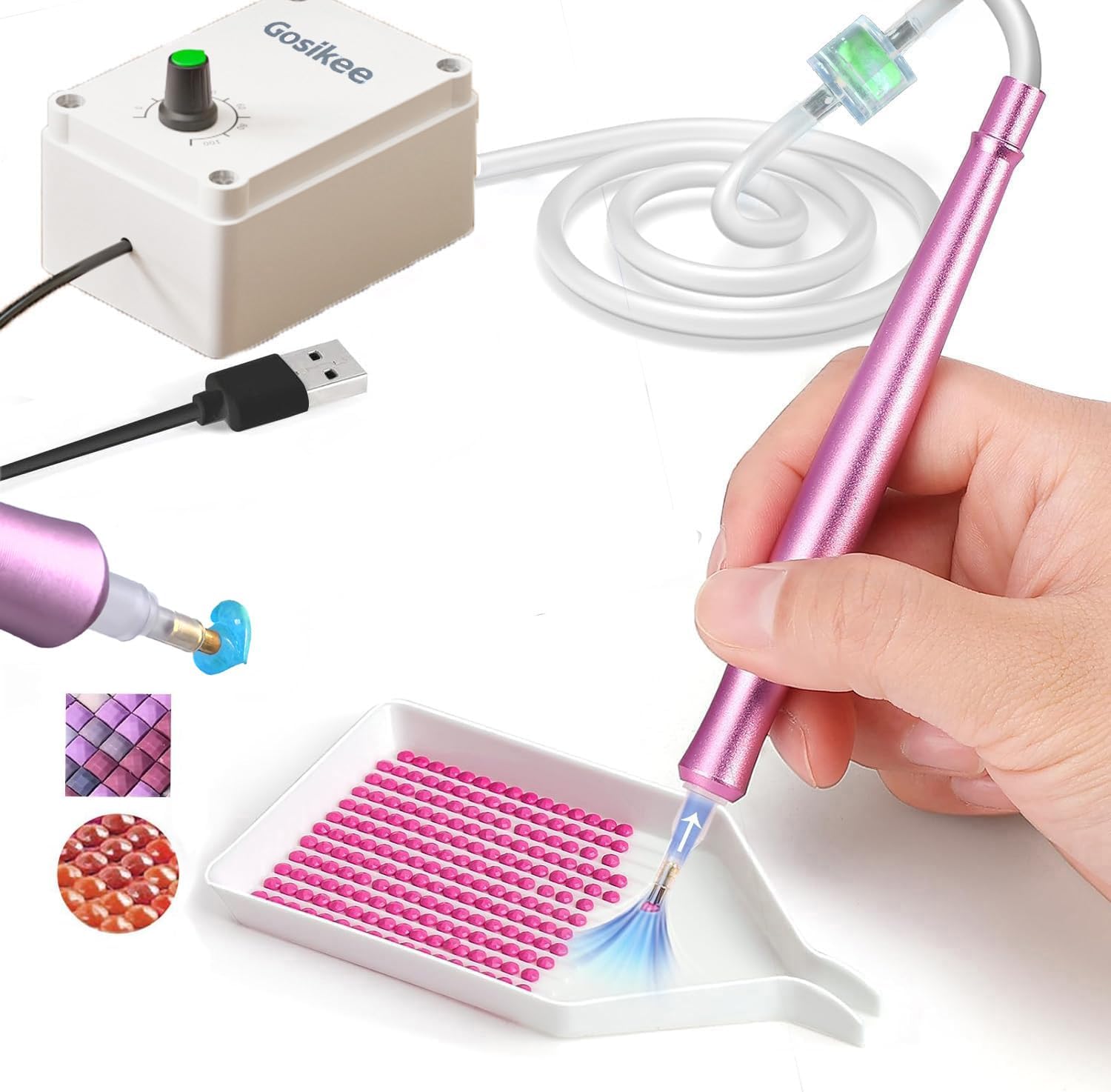 Electric Diamond Painting Pen - E-Painter Vacuum Drill Tool for Adults Automatic Wax-Free Diamond Art Kit with Storage Tray. Long-Lasting Stable for Round/Square Drills