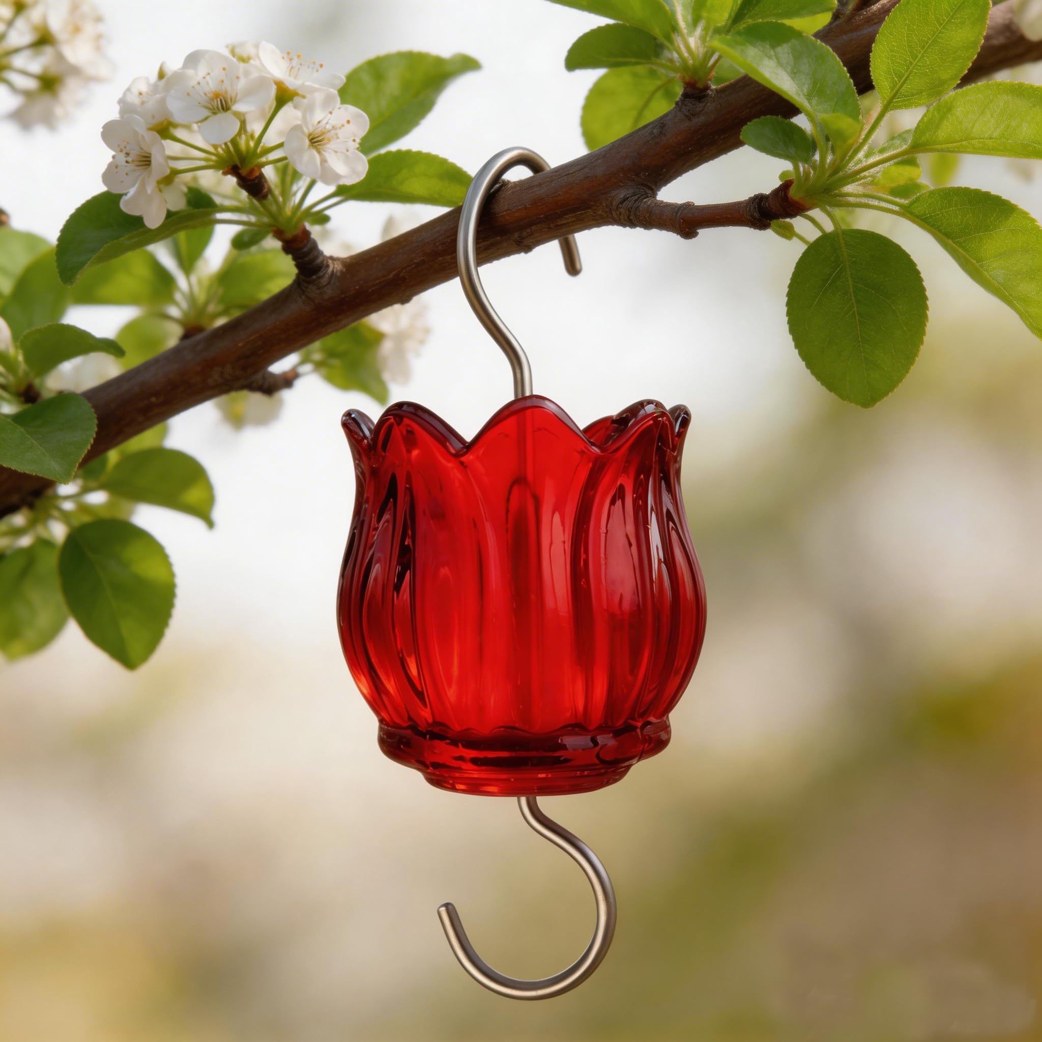 Foso de cristal para comedero de colibríes, 2 unidades de 85.0 g, tulipán rojo, protector de insectos con gran capacidad