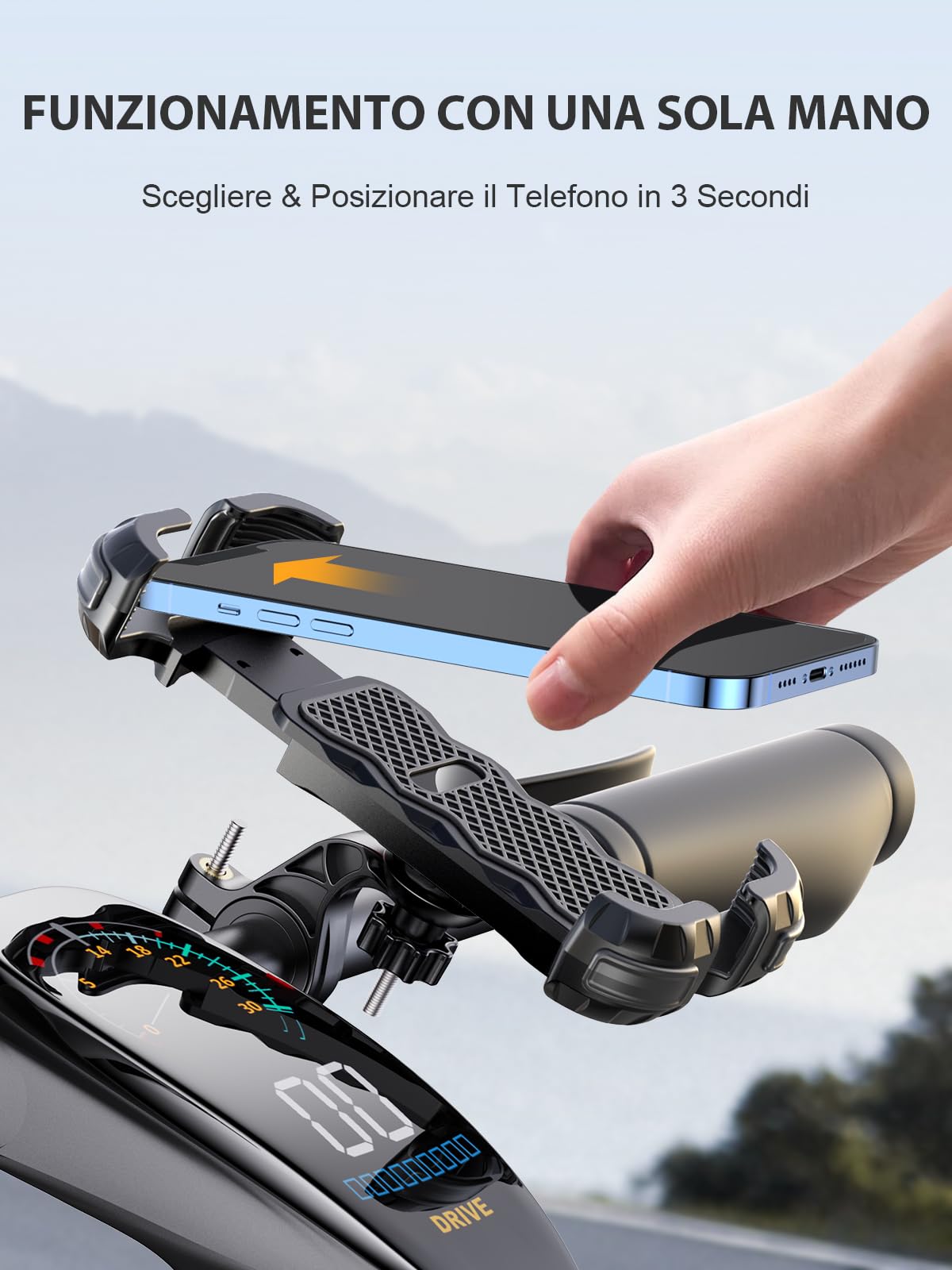 CIRYCASE Porta Cellulare Bici, Aggiornato Protezione & Blocco Sicurezza Ruotabile 360°, Universal Supporto Telefono Bici Moto/Scooter Manubrio Stabilizzatori e Ammortizzatori per 4.7-6.8" Smartphone