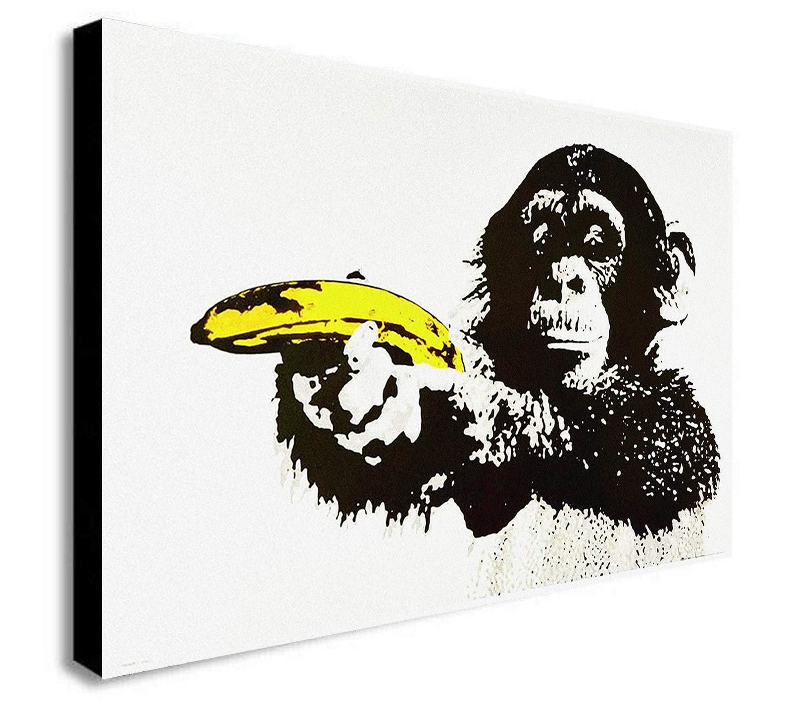 Fab Banksy Chimp Banana Gun - Canvas Wall Art Framed Print - Various Sizes (A1 32X24 Inches)