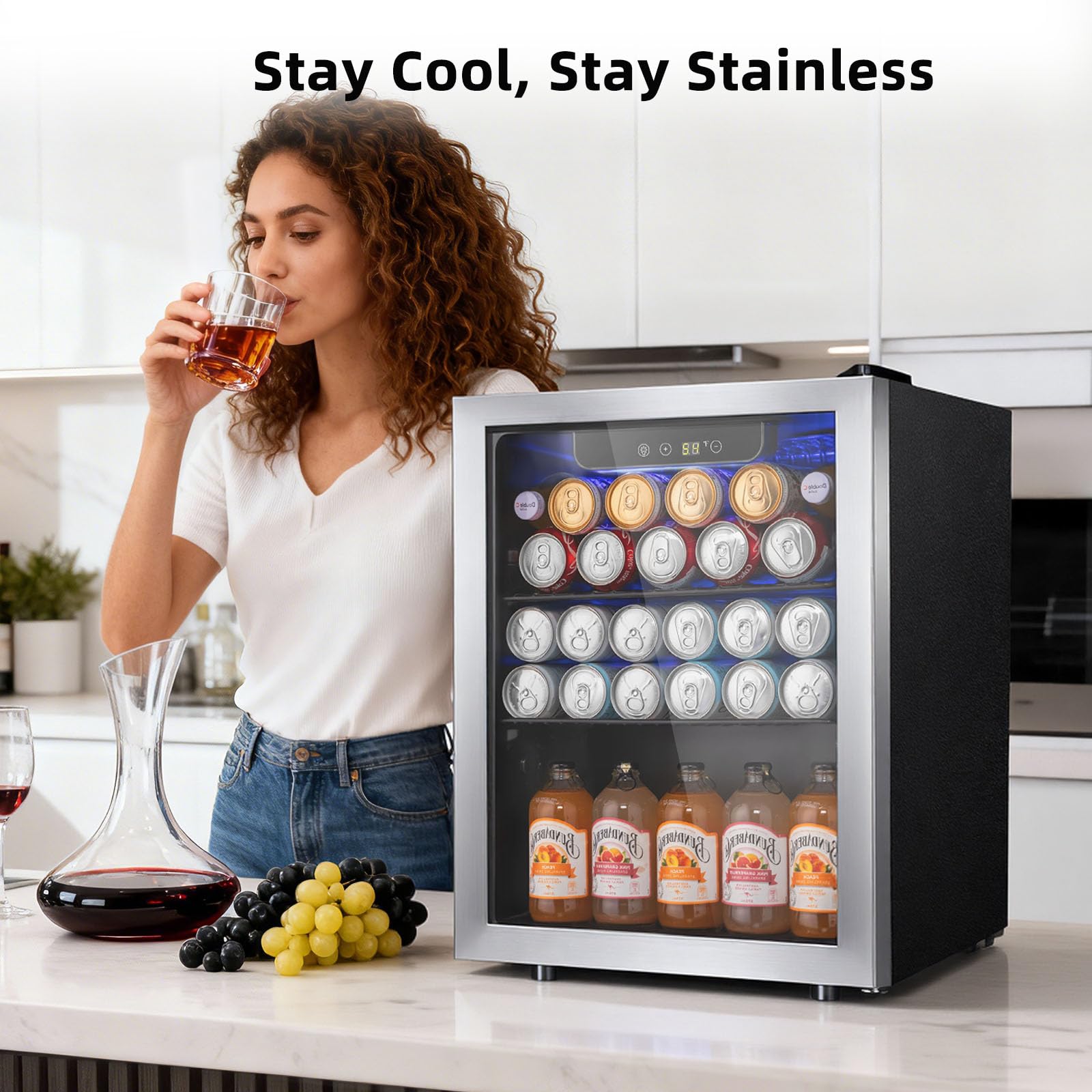 Antarctic Star 1.7 Cu.Ft Beverage Refrigerator 68 Can Or 16 Bottle Capacity With Seamless Glass Door, Digital Control & Quiet Compressor, Freestanding Mini Fridge For Bar, Kitchen, Office - Silver on Fridge.com - View 5