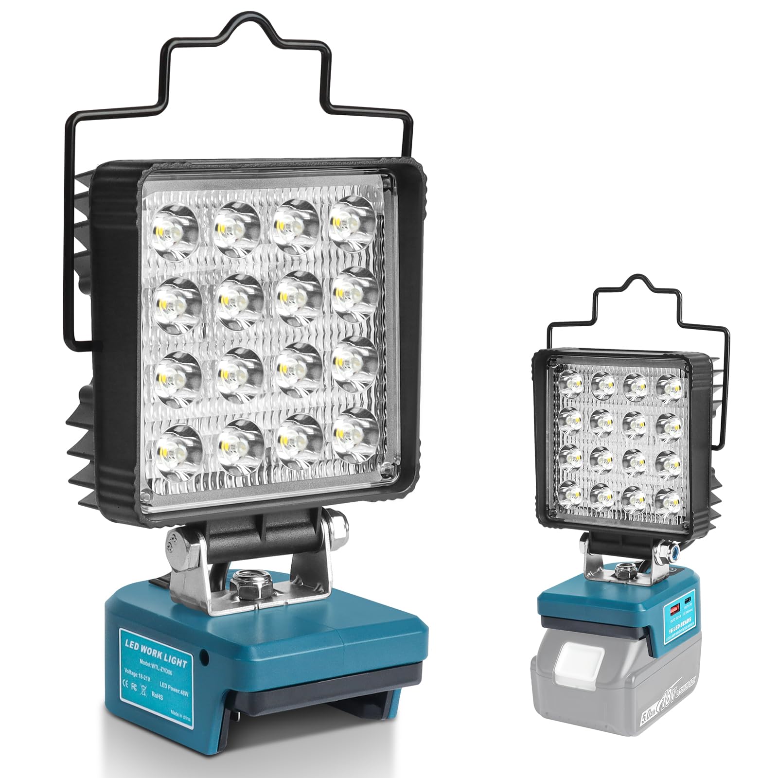 QUPERR Cordless LED Work Light Compatible with Makita 18V Battery, 5800LM 48W Adjustable Site Light with USB & Type-C Fast Charging for Garage, Camping & Outdoor Use (Without Battery)