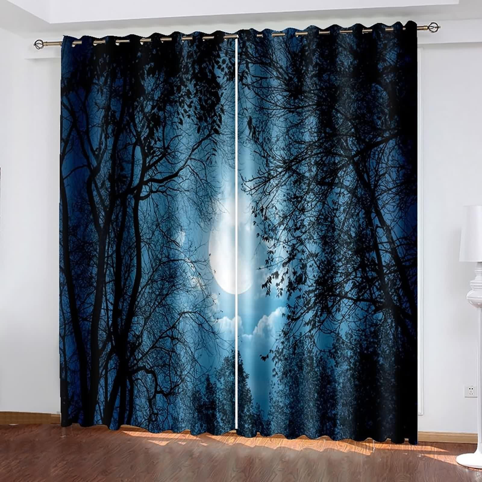 Epinki Czarno-niebieska zasłona nieprzejrzysta, długa, wys. 274 x szer. 137 cm, 2 sztuki, zasłony na drzewo, zasłony termiczne, ochrona przed zimnem, ochrona przed hałasem
