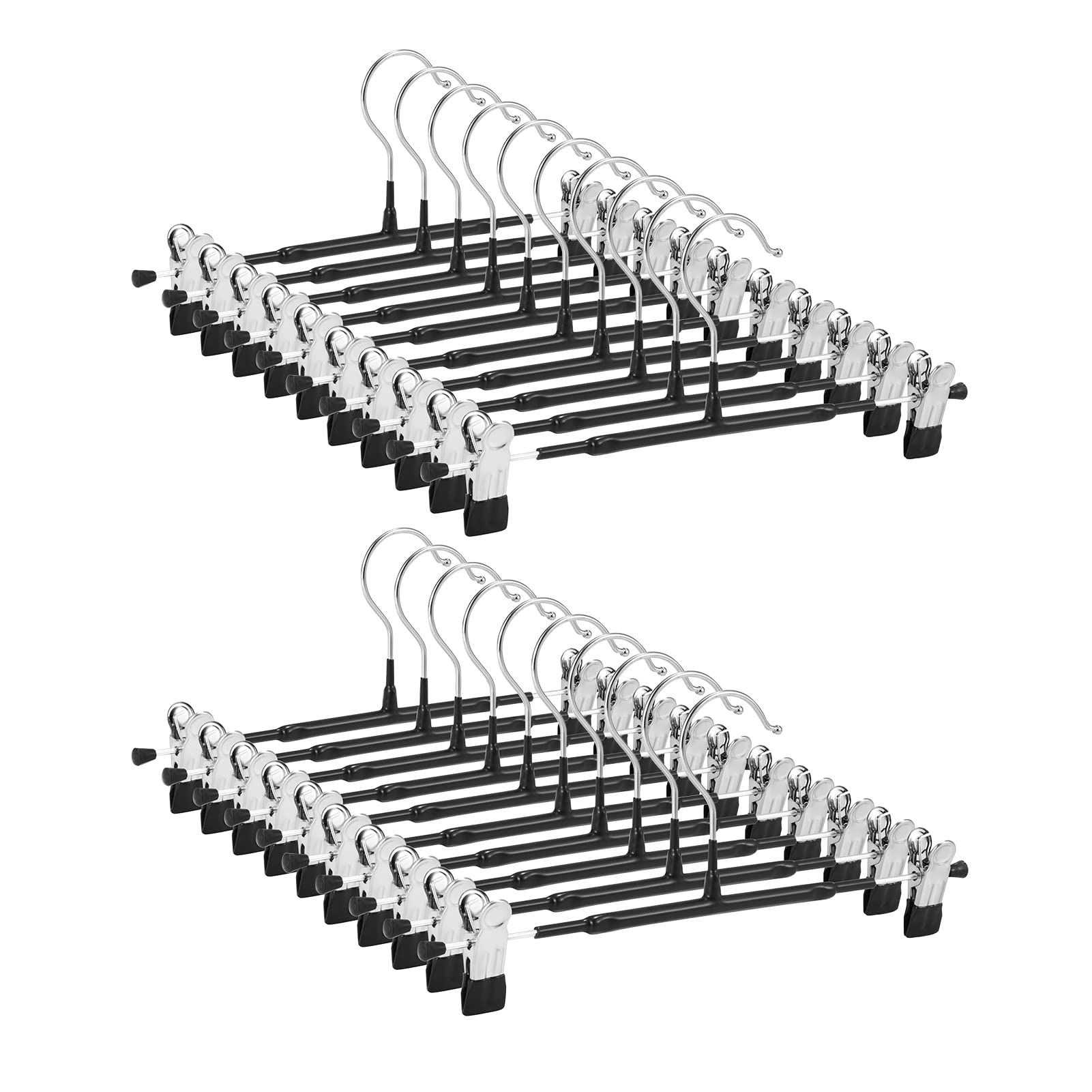 GUANJUNEThin Trouser Hangers, Non-Slip Pant Hangers with Adjustable Clips, Space Saving Hangers for Clothes, Skirt, Jeans, Coat (Black, 20)