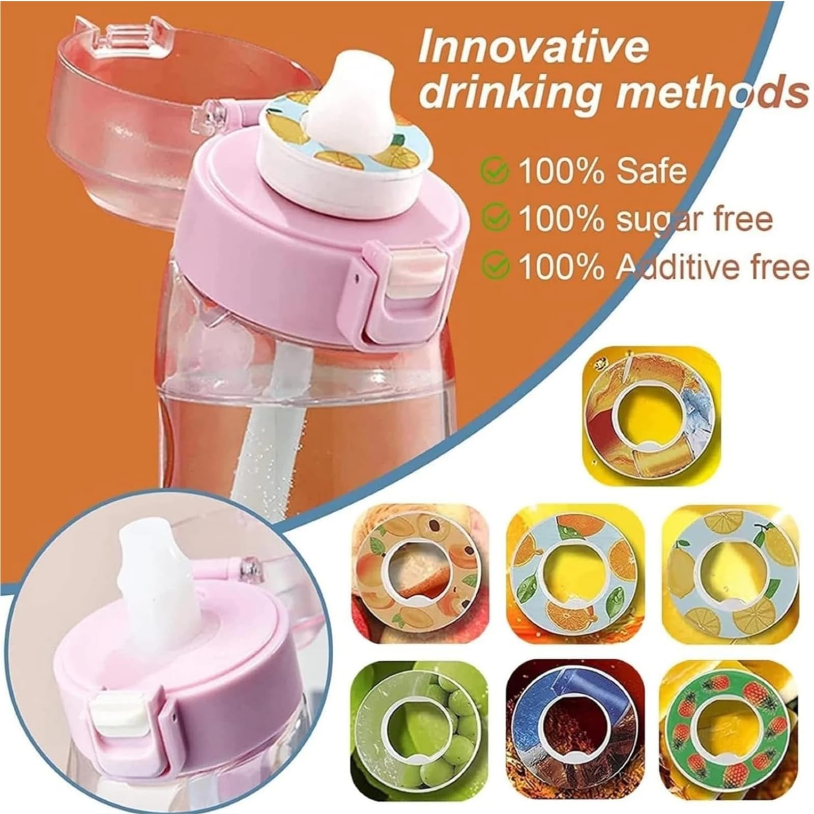 QINGFENGYI Gourde Sport-650ml Étanches Gourde Paille,7 Capsules Aromatisées,Pods Parfumés Pour Eau Aromatique 0 Sucre,idéale Pour L'école,La Salle De Sport, Les Voyages Gym (Black) - 4