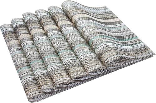 Miniatura 177 de PIGCHCY Juego de 6 manteles individuales beige de vinilo PVC duraderos para mesa de comedor, manteles individuales resistentes al calor, Beige -