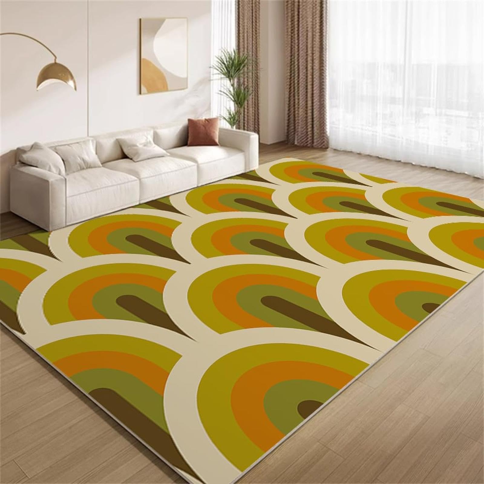 Tapis lavable et anti-glisse orange et vert 150x220 cm style rétro bohème