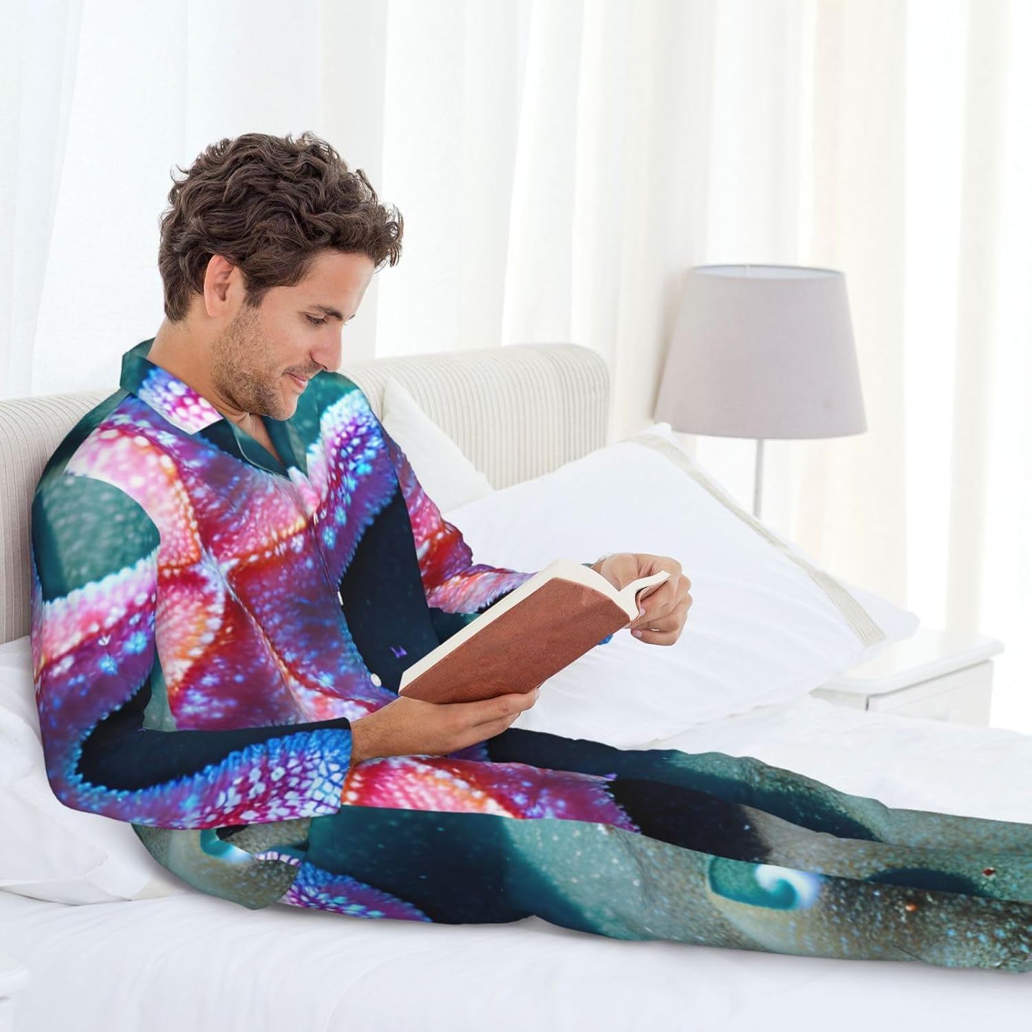Seashells Starfish Print Luxurious Mens Pajamas Set,Breathable Pajamas Set,Perfect For Lounging Bed,Sofa