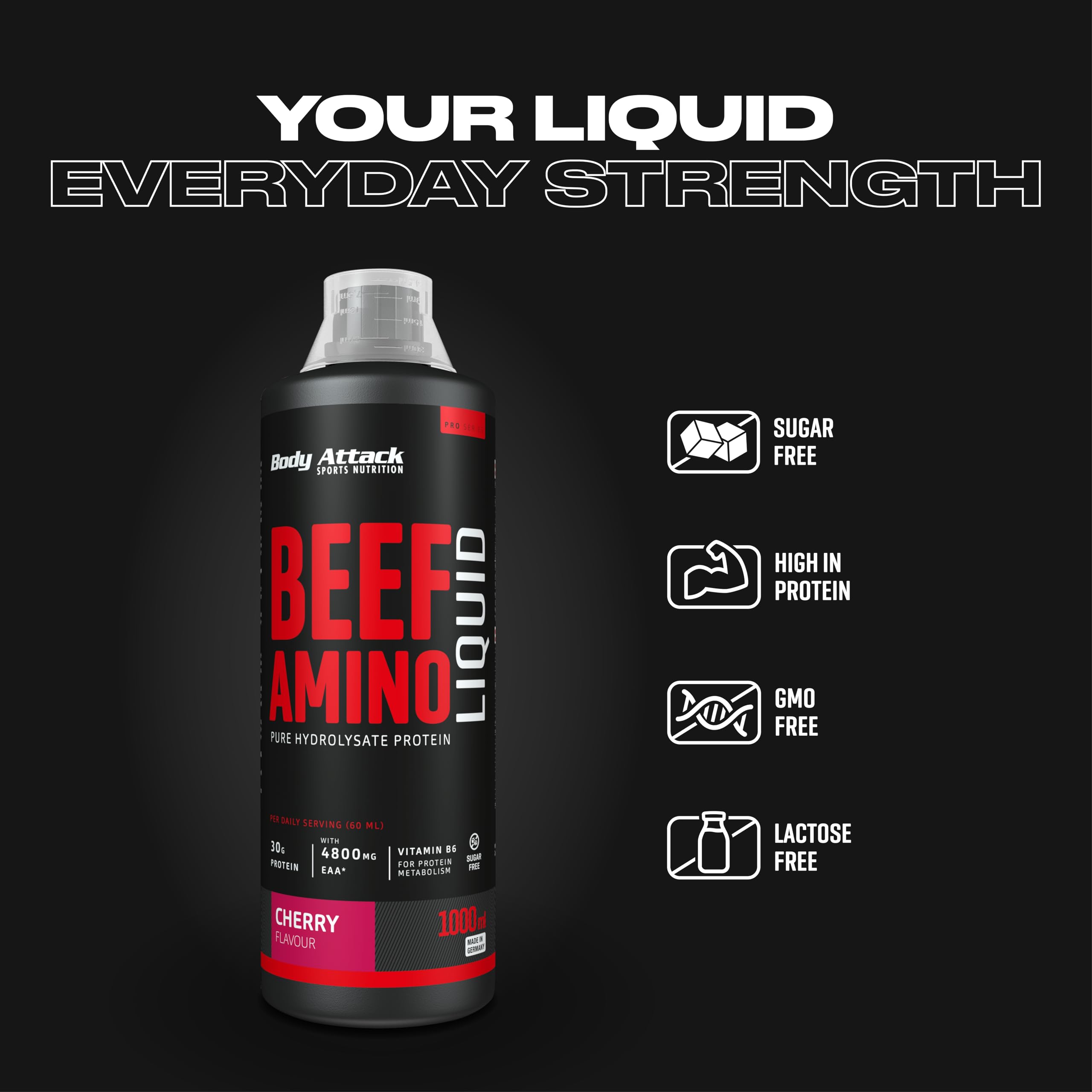 Body Attack Beef Amino Liquid, Kirsche, 1er Pack (1x 1000ml)
