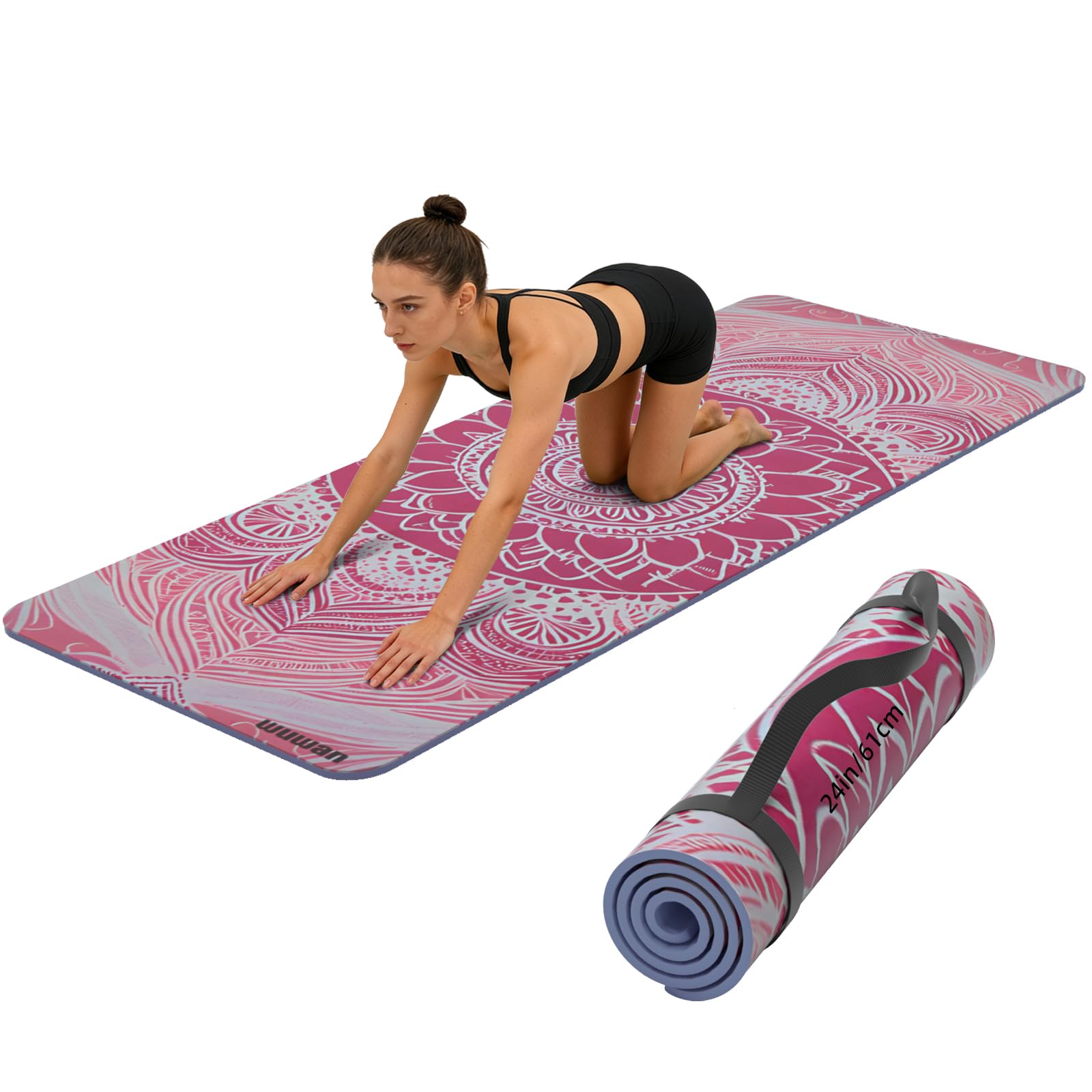WUWAN Printed Yoga Mat 72" x 24" Thick 6mm Non-Slip Fitness Exercise Exercise Mat with Strap for Women Men Yoga Pilates Workout Gym Floor Workout (