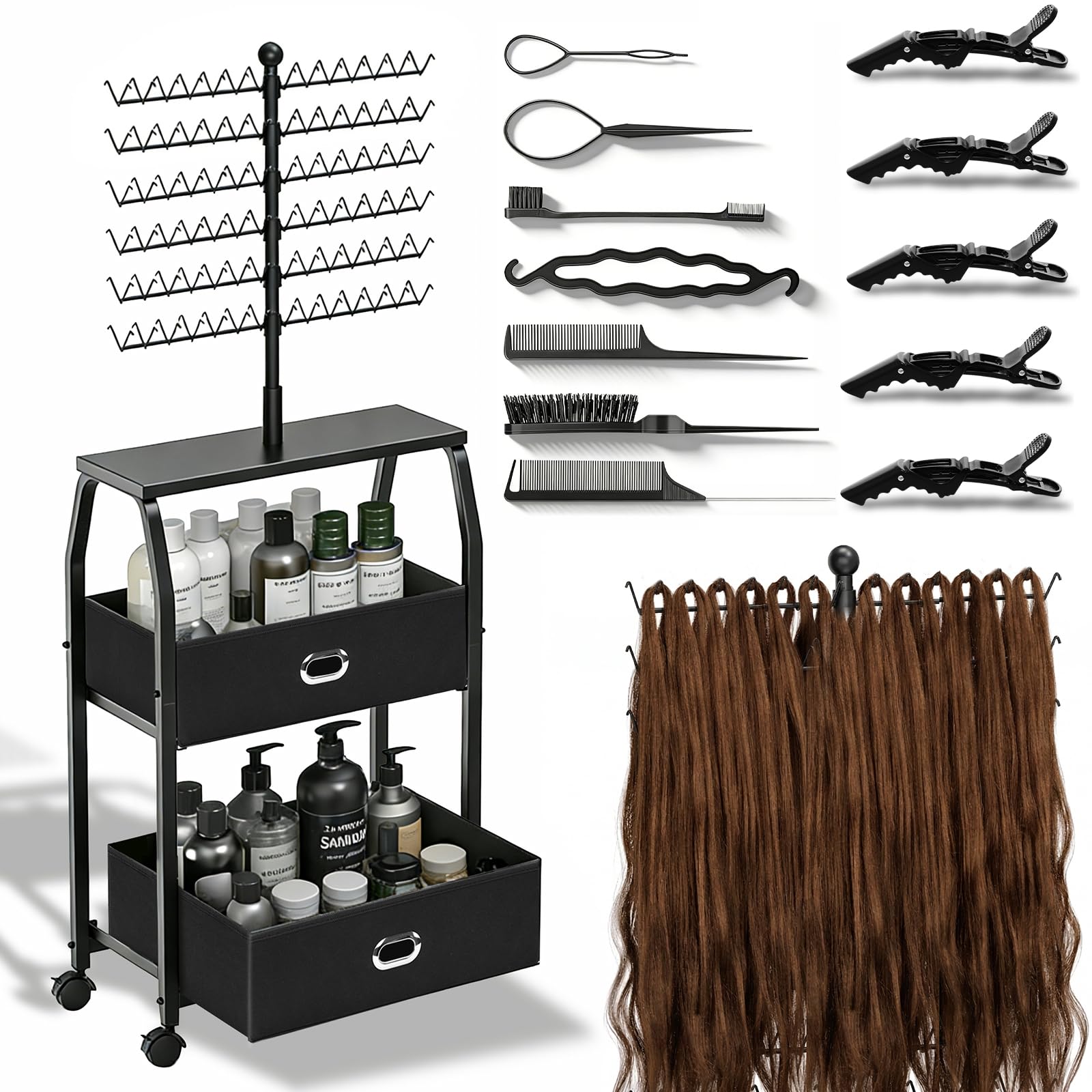 ★ジモティ割あり★  メタルラックエレクタ 黒 H120×D59×W113.4 クリーニング済み OJ5921 Amazon.com: XINTUO Portable Braiding Hair Rack With Wheels