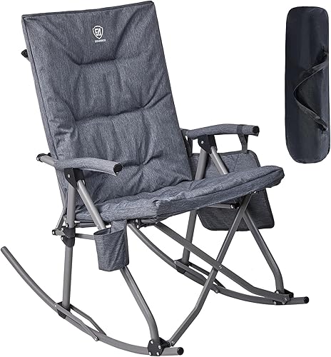 EVER ADVANCED Silla mecedora plegable de gran tamaño, silla mecedora portátil acolchada para patio, césped y exteriores, sillón duro resistente para