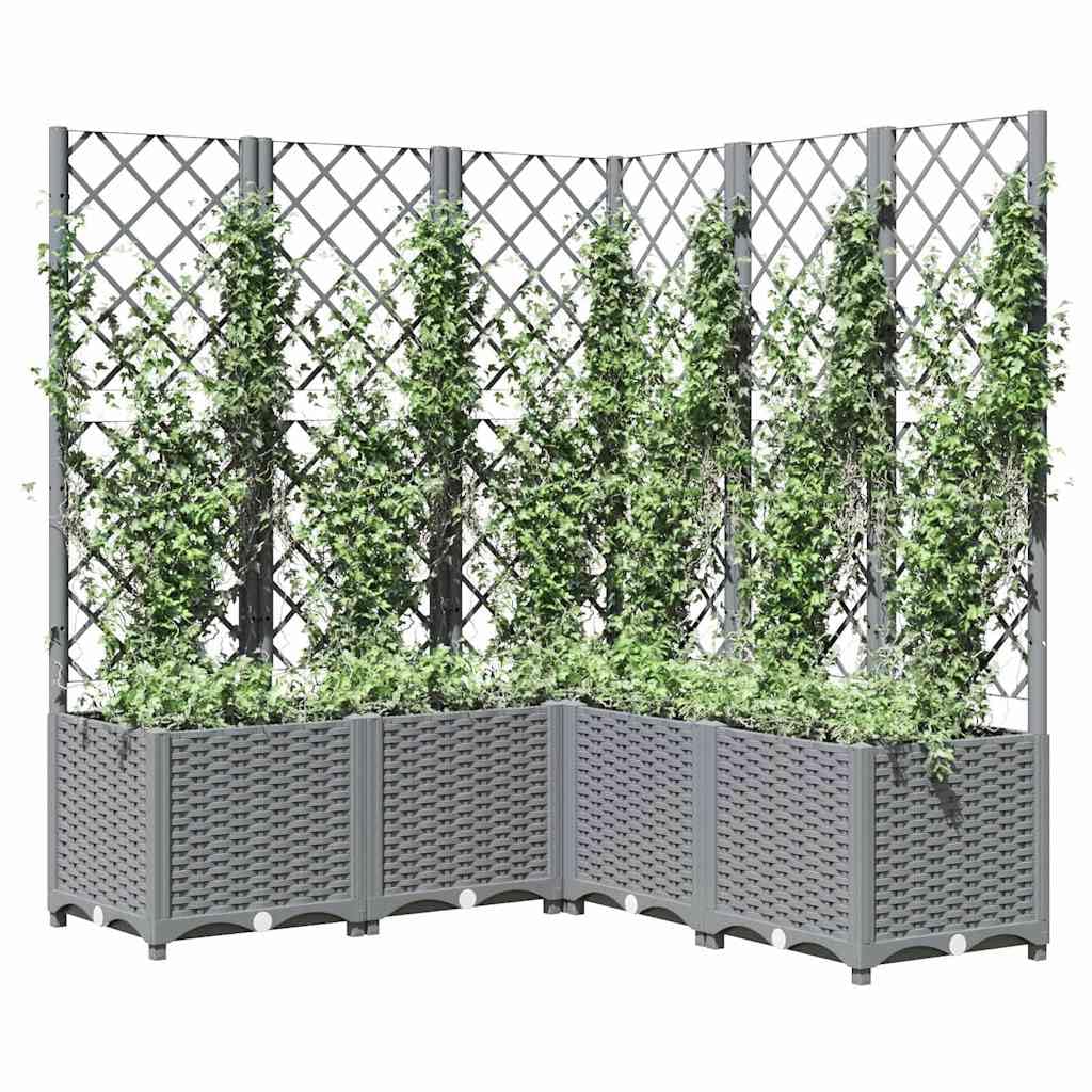 Pflanzkübel mit Rankgitter Hellgrau 120x120x136 cm PP Modernes Design Robustes Gartenregal für Balkon Terrasse und Garten
