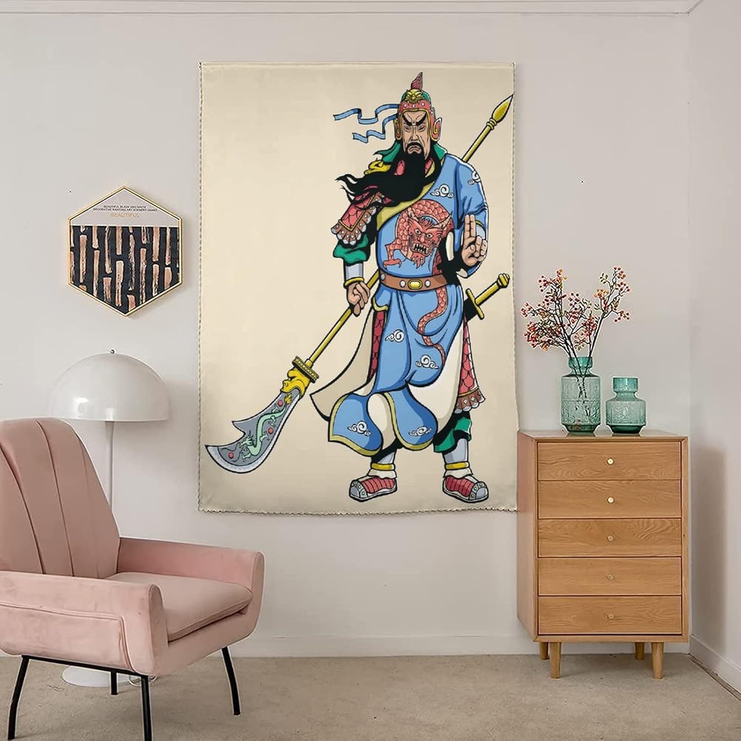 Adjustable Blackout Shades, Ancient China Portable Blackout Curtain, Legendary Chinese Culture Brave Ancient Figures Print Temporary Blackout Blinds,47W x63L Inch, for Bathroom Living Room Bedroom
